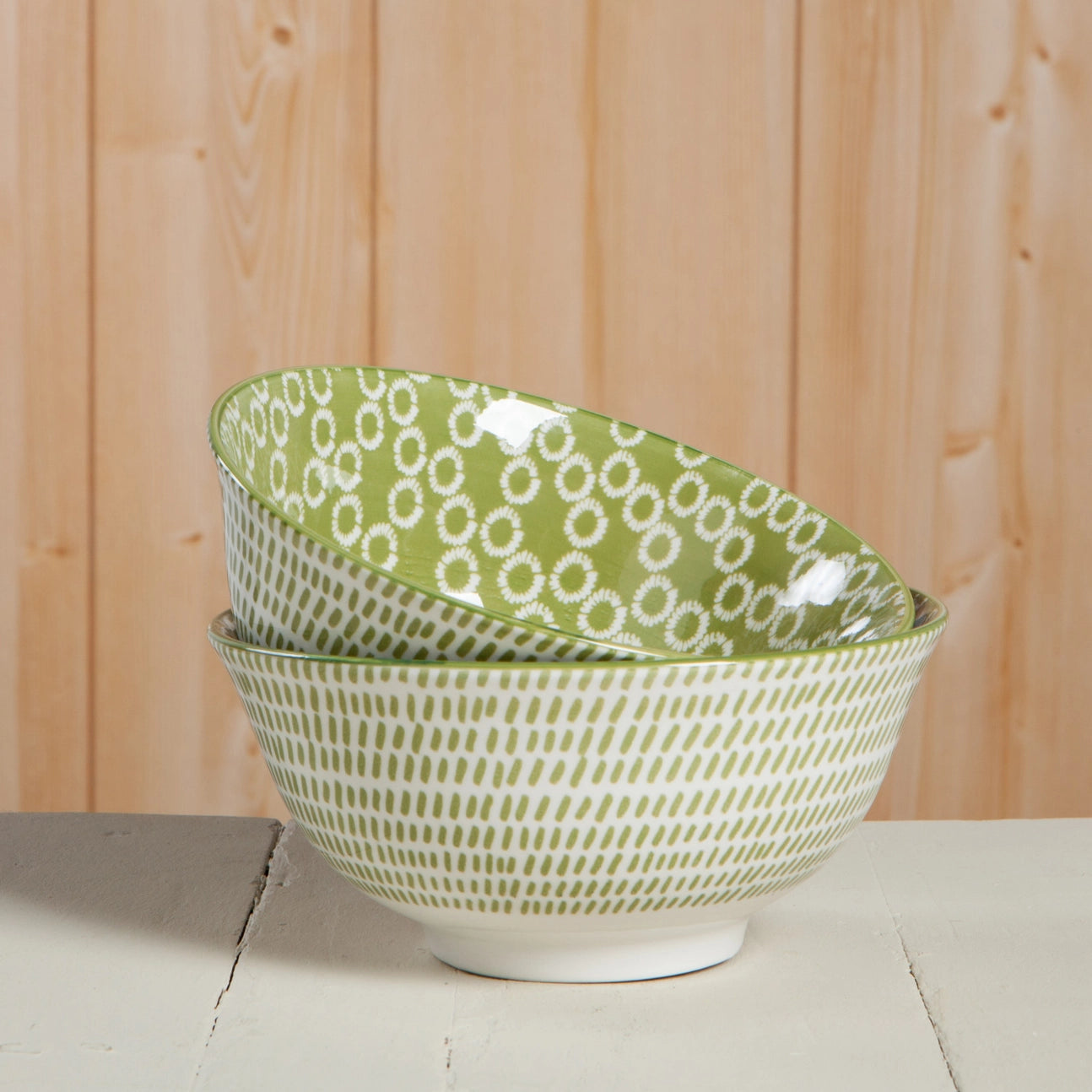 6-Inch Green Ceramic Rings Bowl - Perfect for Snacks, Salads, and Home Decor | Microwave & Dishwasher Safe
