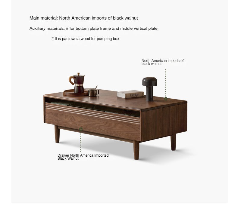Premium Black Walnut Solid Wood Coffee Table - Handcrafted Modern Living Room Centerpiece for Home Decor & Entertaining