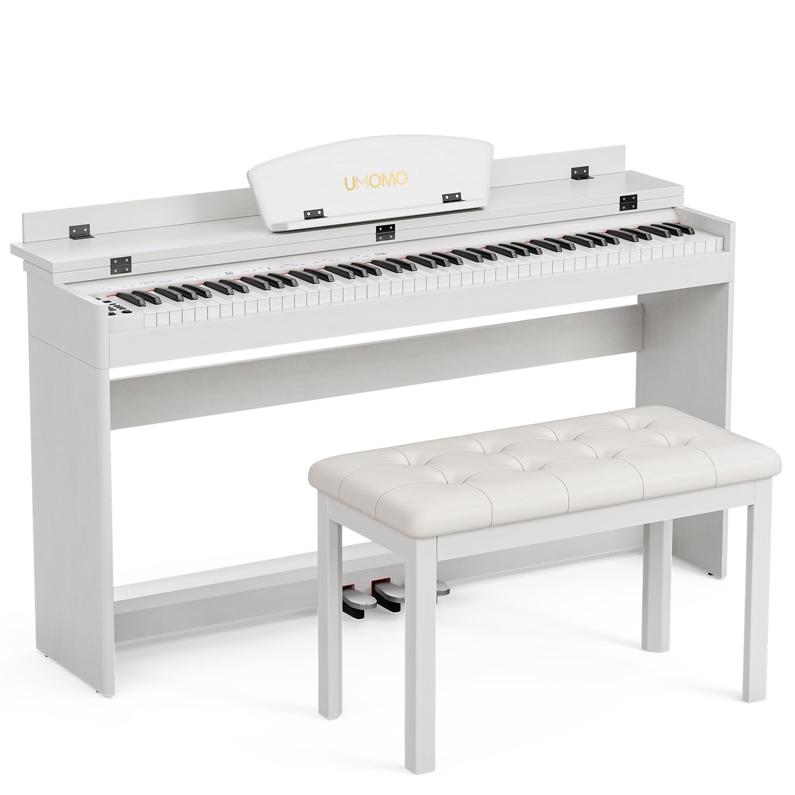 UMOMO U-710 88-Key Digital Piano Keyboard with Stand & Bench - Full Size Electric Piano for Beginners & Adults, Includes 3 Pedals & Headphone Jack - Perfect for Home Practice, Music Lessons & Studio Recording (White)