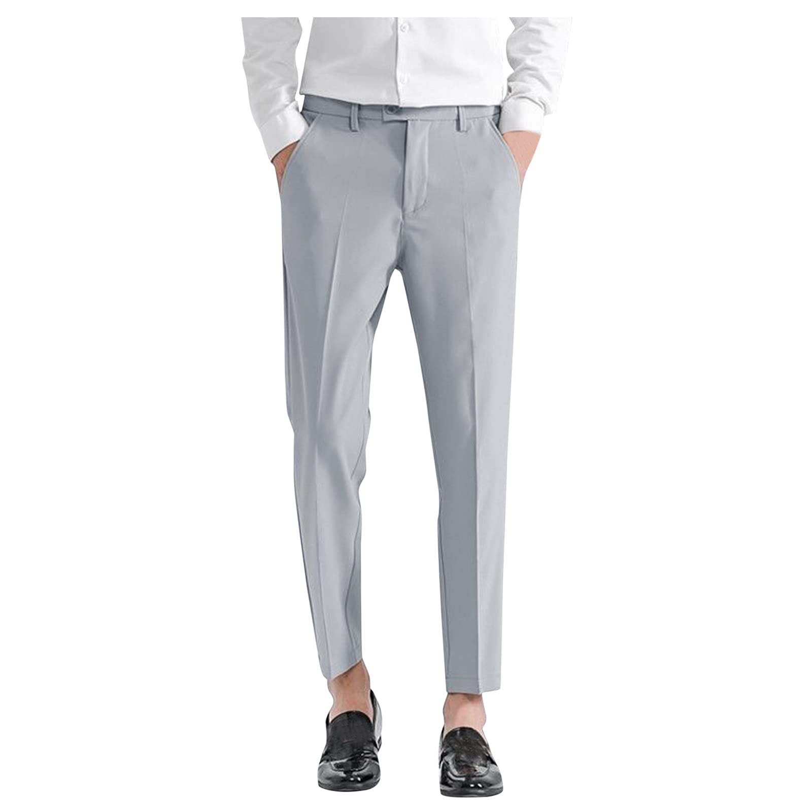 Men's Cotton Casual Pants with Zipper & Pleats - Ankle-Length Solid Color Trousers with Pockets | Perfect for Office, Travel & Everyday Wear