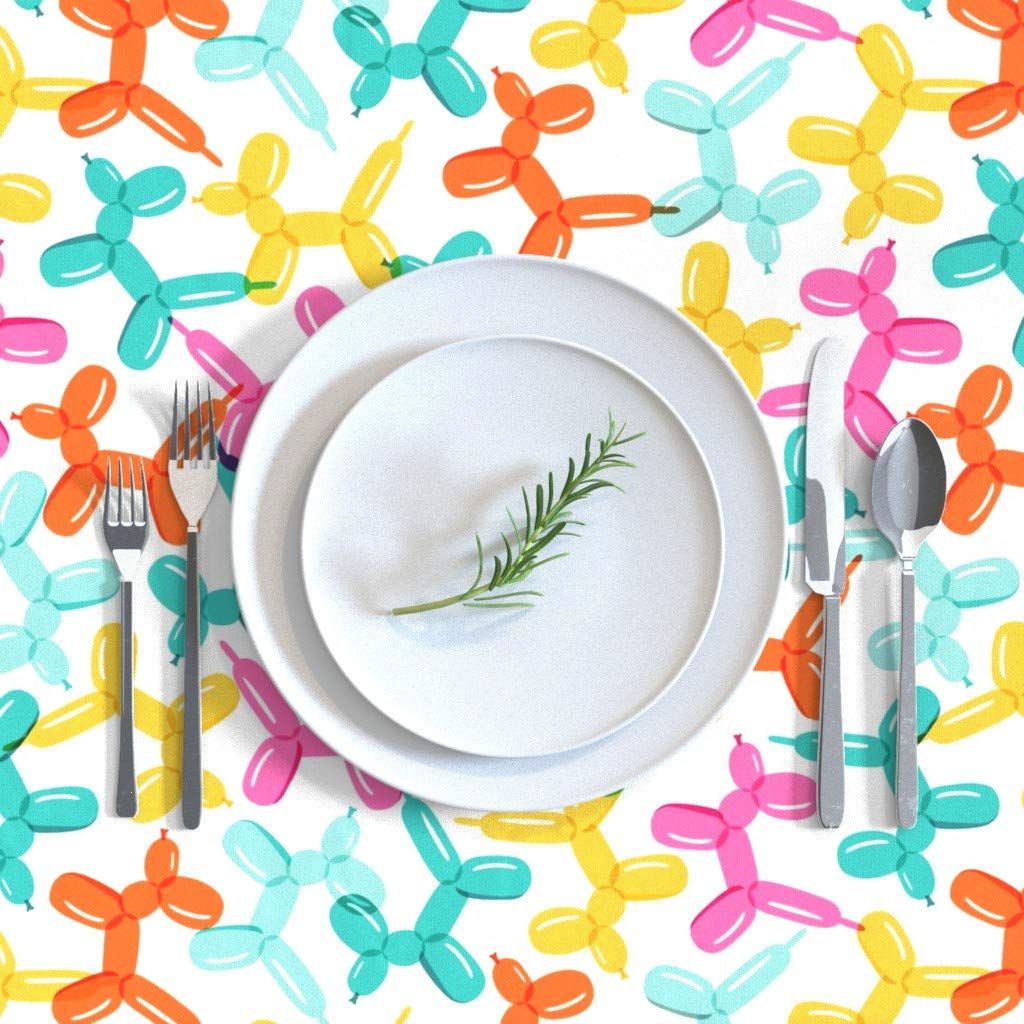 Custom Balloon Dogs Rainbow Print Cotton Sateen Tablecloth 70x90 Inches - Light Bright Pastel Colors for Kids Room, Birthday Party & Animal Themed Decor - Durable Washable Table Linens for Dining & Special Events