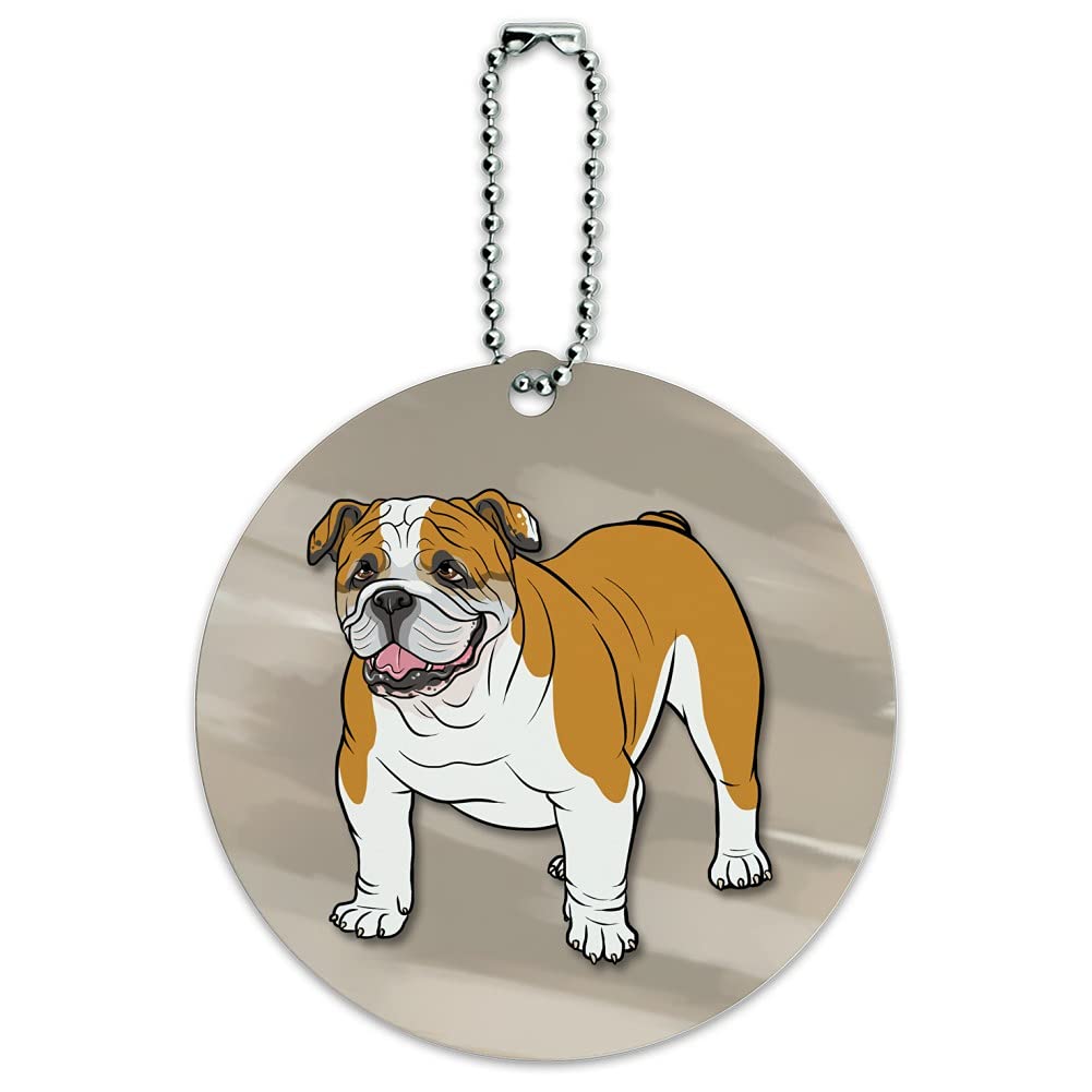 English Bulldog Pet ID Tag - Round Luggage Tag for Dogs - Personalized Suitcase & Carry-On Accessories - Perfect for Travel, Airports & Pet Identification