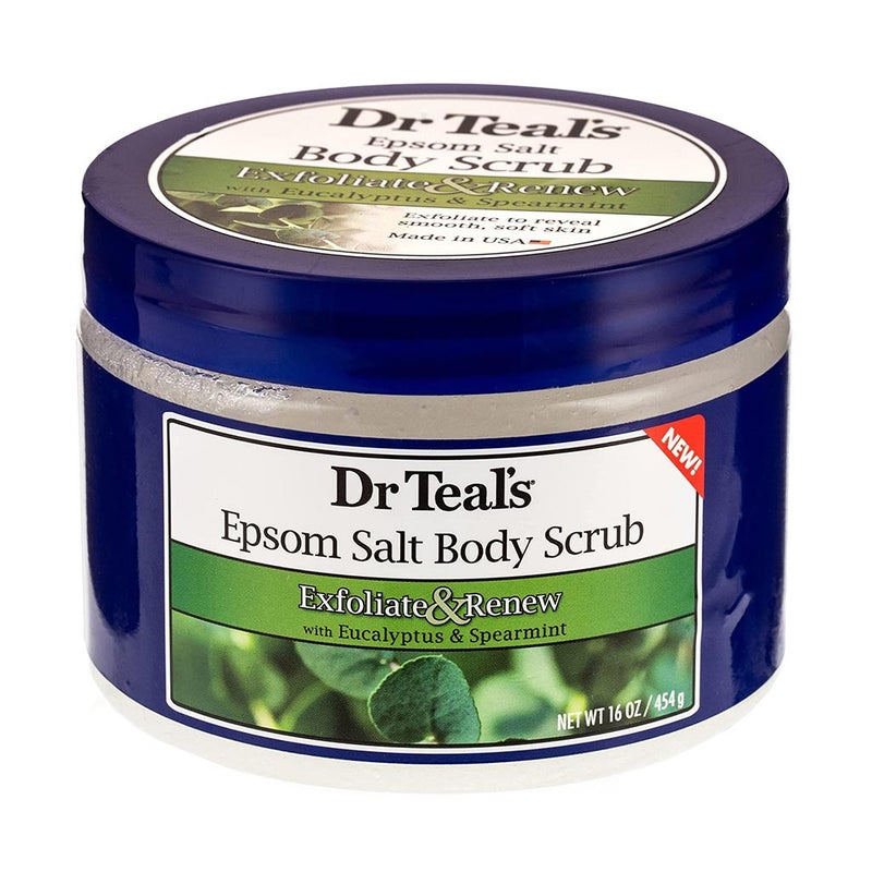 Dr Teal's Exfoliate & Renew Epsom Salt Body Scrub with Eucalyptus & Spearmint - 16 oz (454g) for Smooth Skin - Perfect for Spa Day, Relaxation & Self-Care Routine