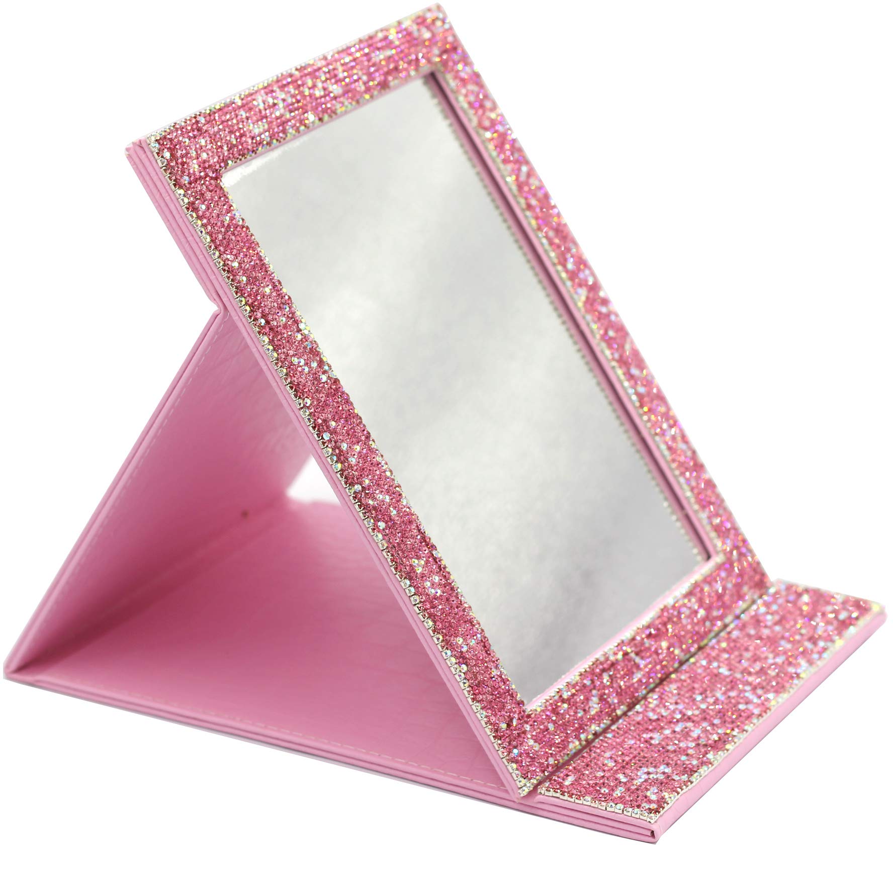 Portable Folding Vanity Mirror with Stand - Pink Bling Travel Makeup Mirror for Cosmetics & Beauty | Perfect for Home, Travel, and Professional Makeup Artists