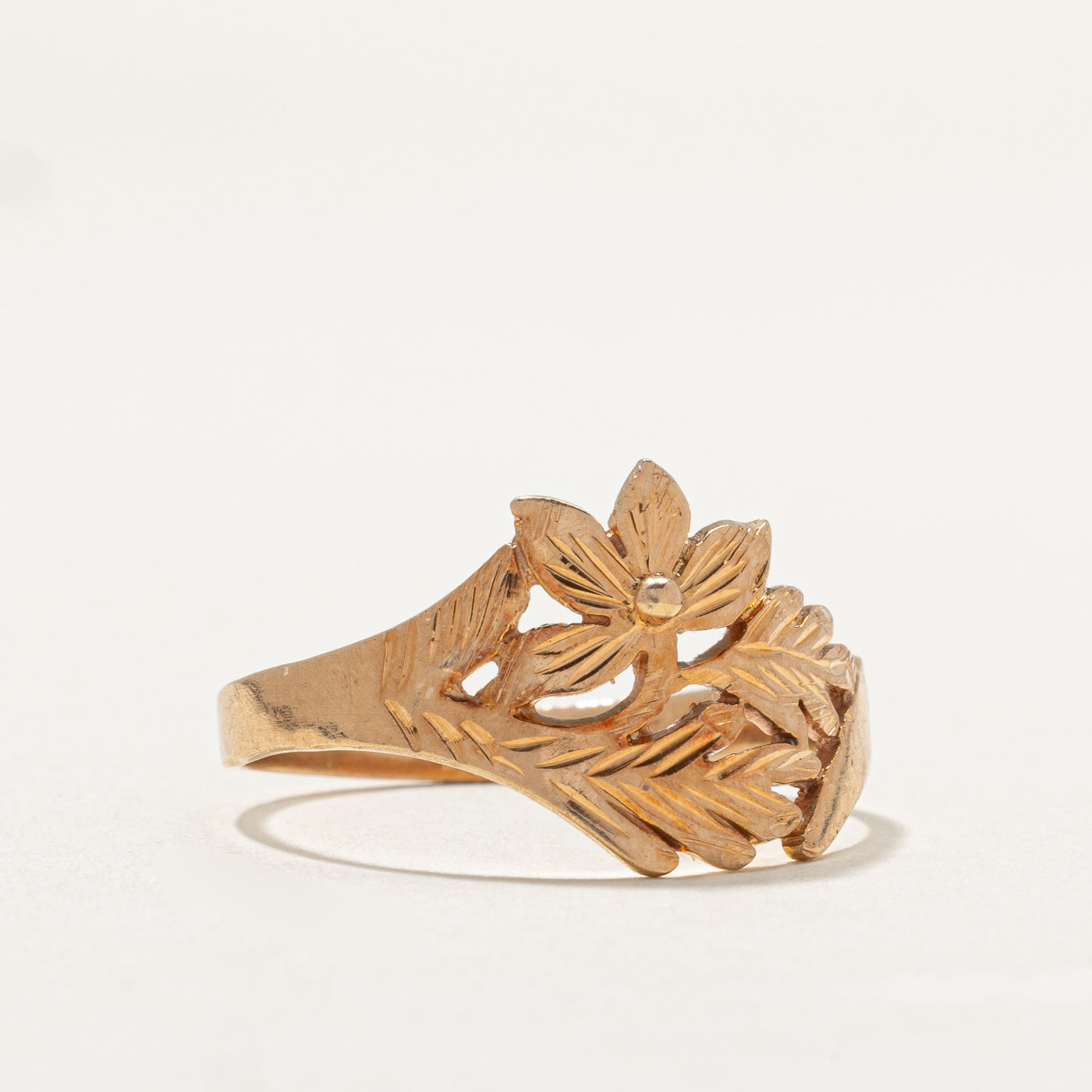 14K Rose Gold Floral Design Tapered Ring - Size 12 | Elegant Wedding Band, Anniversary Gift for Her, Dainty Stackable Ring for Everyday Wear
