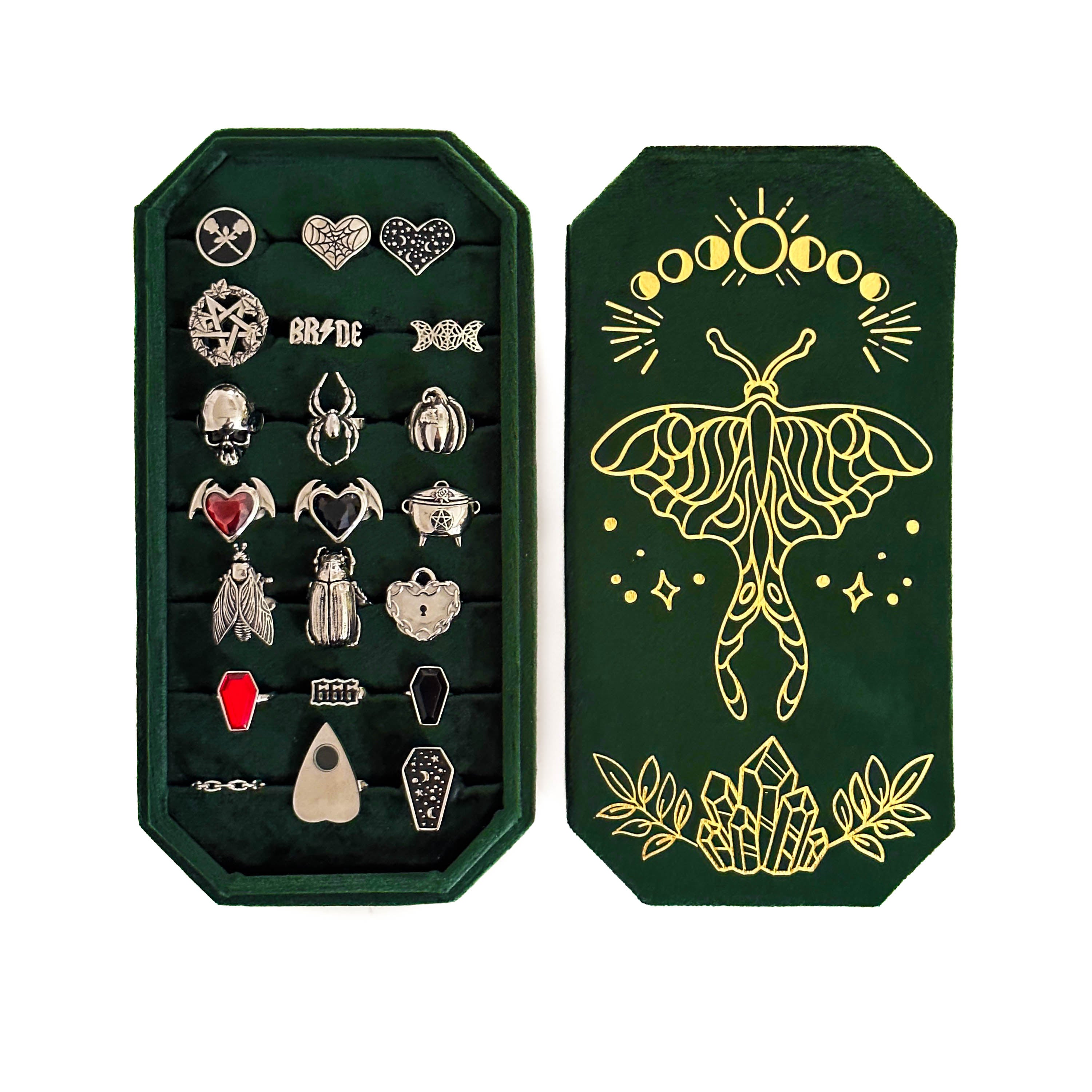 Elegant Moth and Moon Green Jewelry Box - Perfect for Rings, Earrings & Necklaces - Ideal for Travel, Gifts & Home Storage