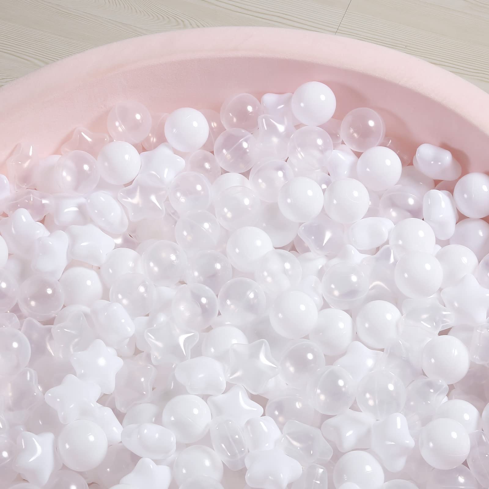 100-Piece Star Ball Pit Balls - Safe Plastic Play Balls for Kids & Toddlers - Perfect for Ball Pits, Play Tents, Kiddie Pools & Party Decorations (White & Clear) - Indoor & Outdoor Fun for Birthday Parties, Daycare Centers & Backyard Playtime