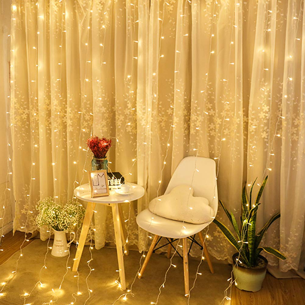 Twinkle Star 300 LED Curtain Lights 6.6x9.8ft - Fairy String Lights with Remote Control & Timer - Warm White Wedding Party Decorations for Bedroom, Home, Garden, Indoor & Outdoor - Perfect for Romantic Ambiance and Holiday Lighting