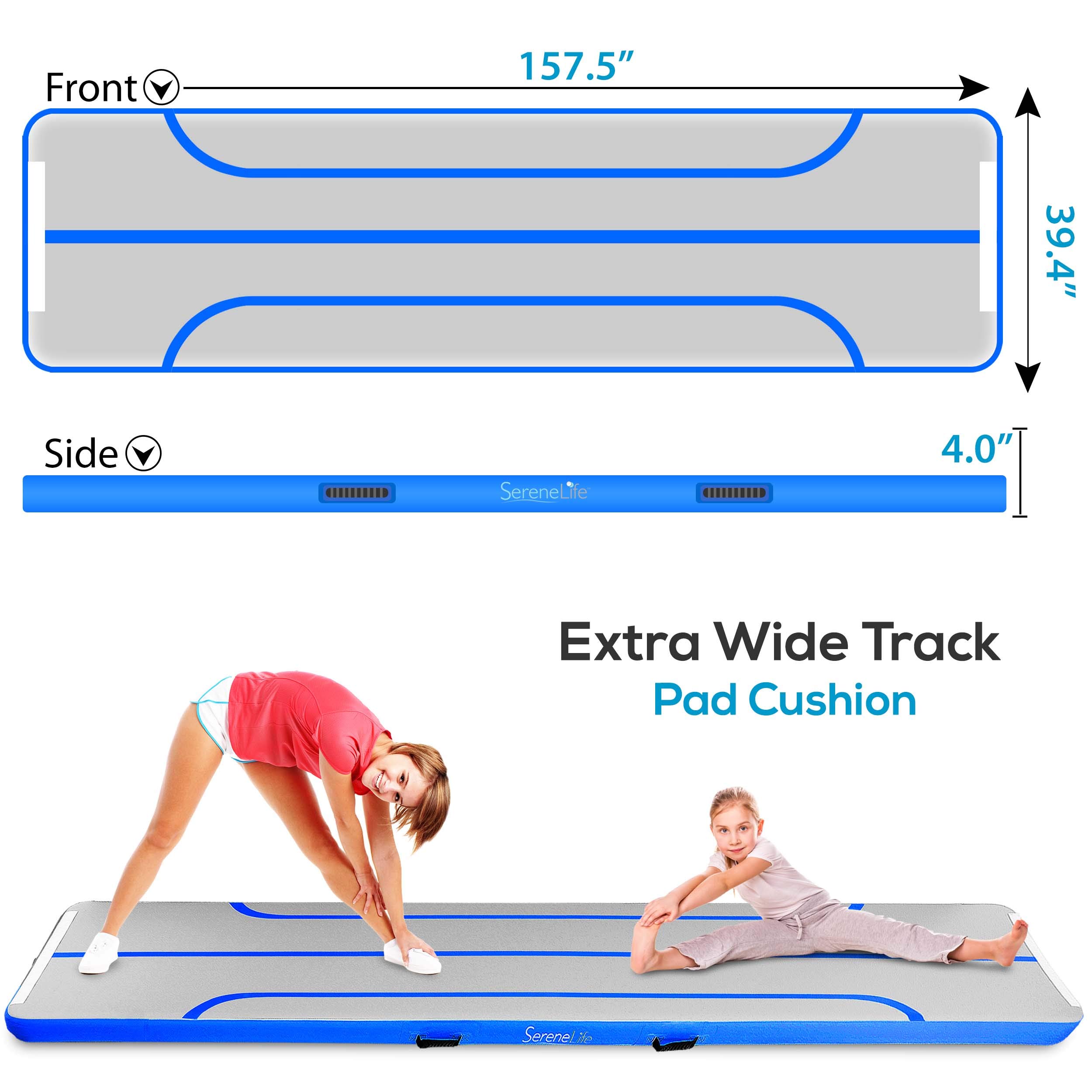 SereneLife 13FT Gymnastics Inflatable Air Tumbling Mat - 4 Inch Thick Floating Water Mat for Indoor/Outdoor Training, Cheerleading & Yoga | Includes Electric Air Pump | Perfect for Backyard, Pool, Gym & Home Practice