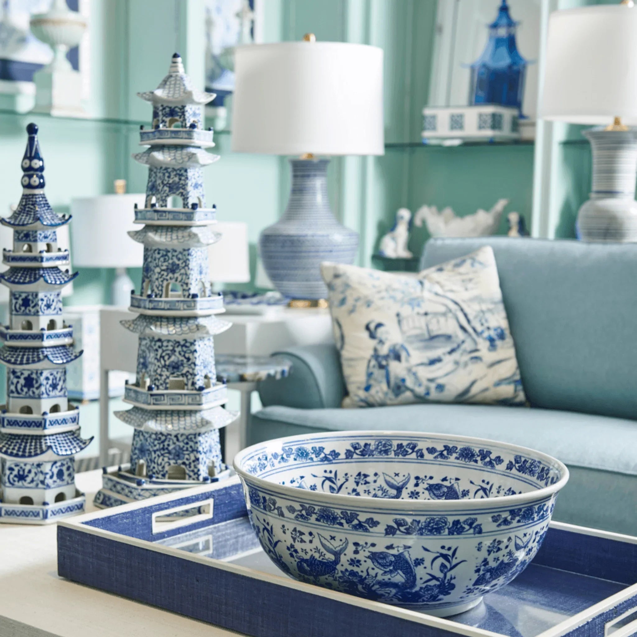 Blue and White Textured Ceramic Table Lamp - Modern Home Decor for Bedroom, Living Room & Office - Handmade Ceramic Lamp with Unique Texture Design