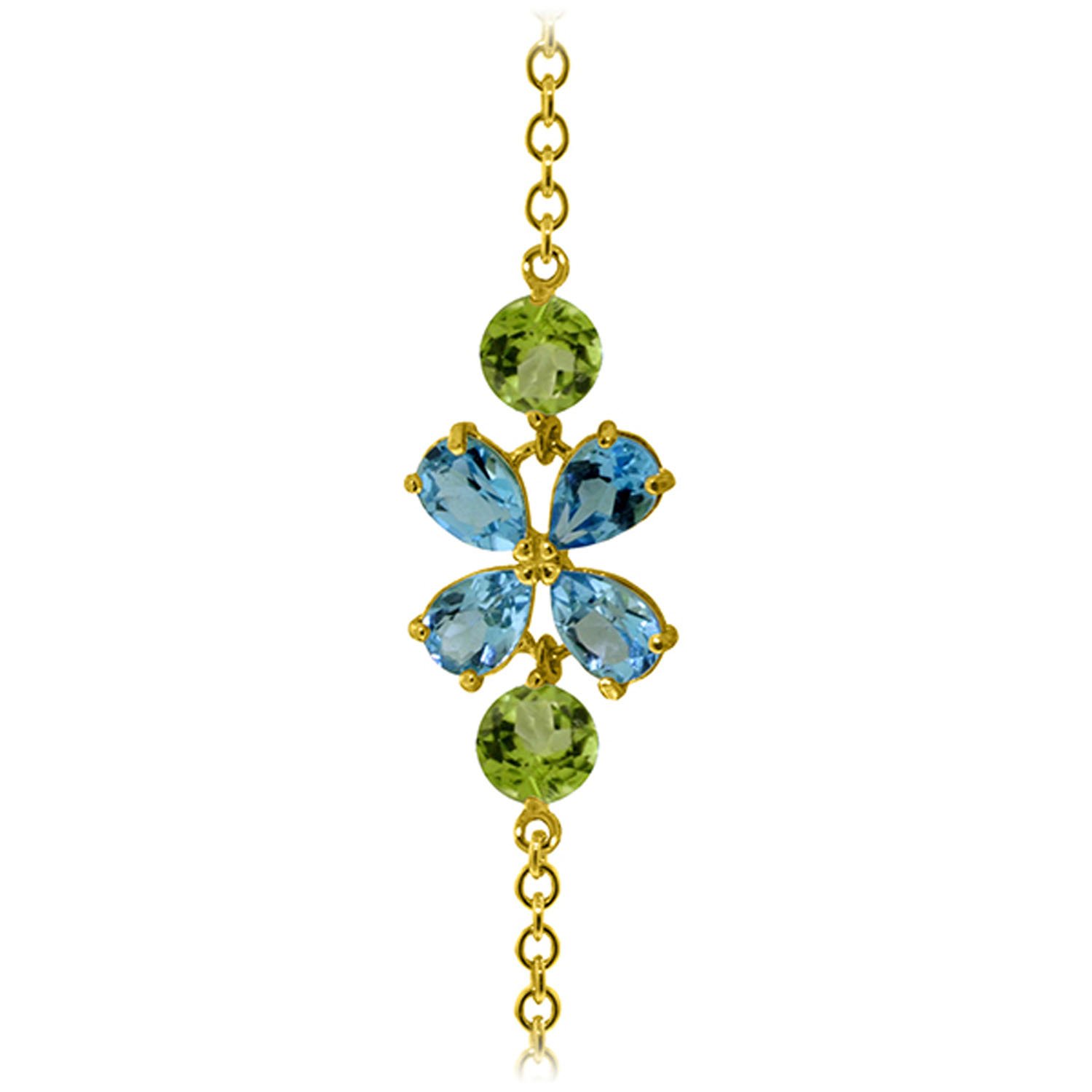 14K Solid Gold Bracelet with 3.15 Carat Blue Topaz & Peridot | Galaxy Gold GG | Elegant Jewelry for Women | Perfect Gift for Birthday, Anniversary & Special Occasions