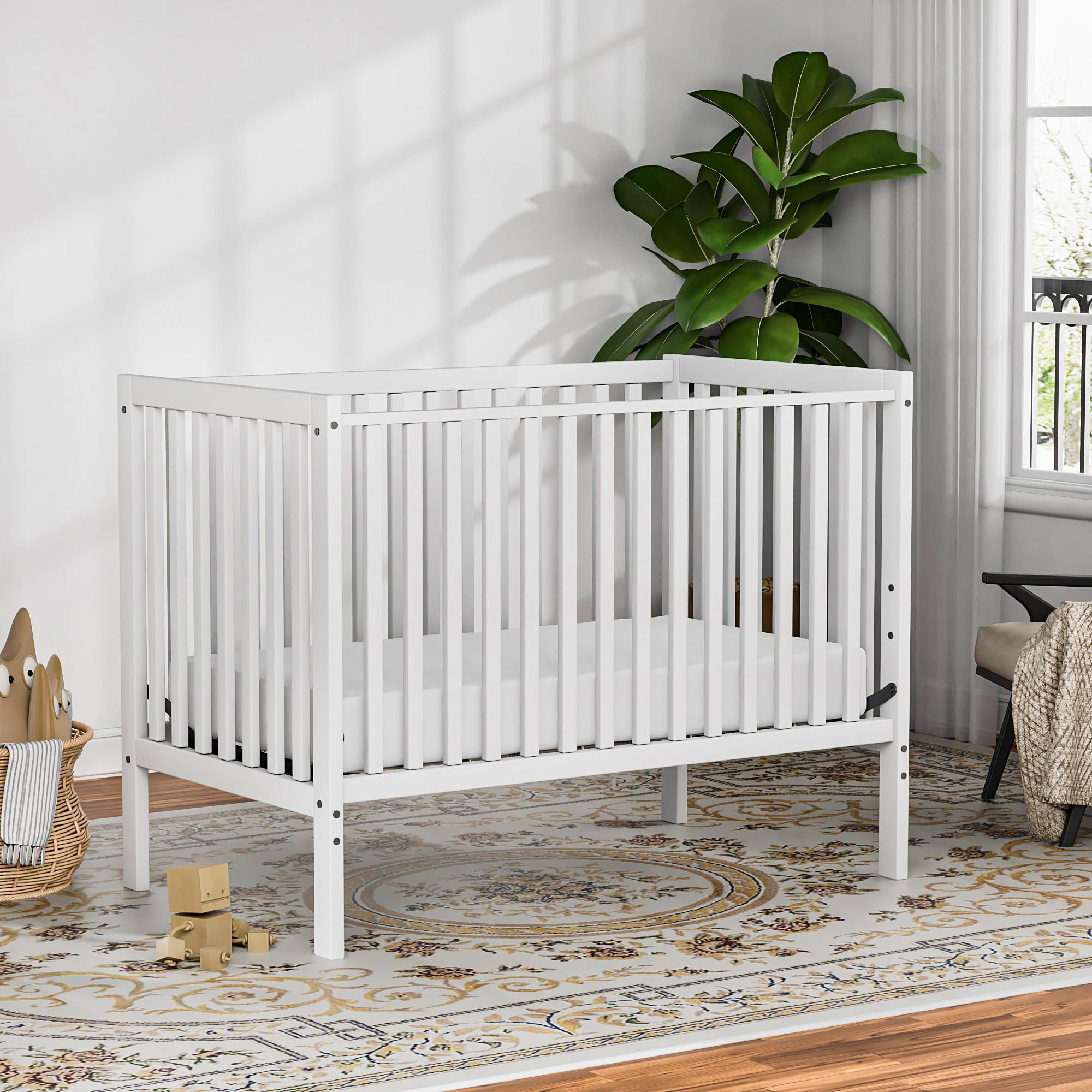 5-in-1 Convertible Baby Crib to Toddler Bed - Sustainable Natural Pinewood Nursery Furniture with Non-Toxic Finish - White | Safe & Stylish Crib for Newborns, Infants & Toddlers | Perfect for Small Spaces & Modern Nurseries