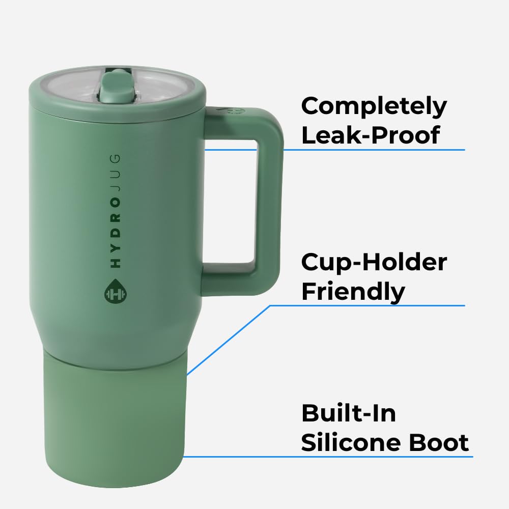 HydroJug Traveler - 20 oz Insulated Stainless Steel Water Bottle with Handle & Flip Straw - Leak Proof Tumbler with Rubber Base, Fits in Cup Holders - Perfect Gift for Men & Women - Ideal for Gym, Hiking, Office & Travel