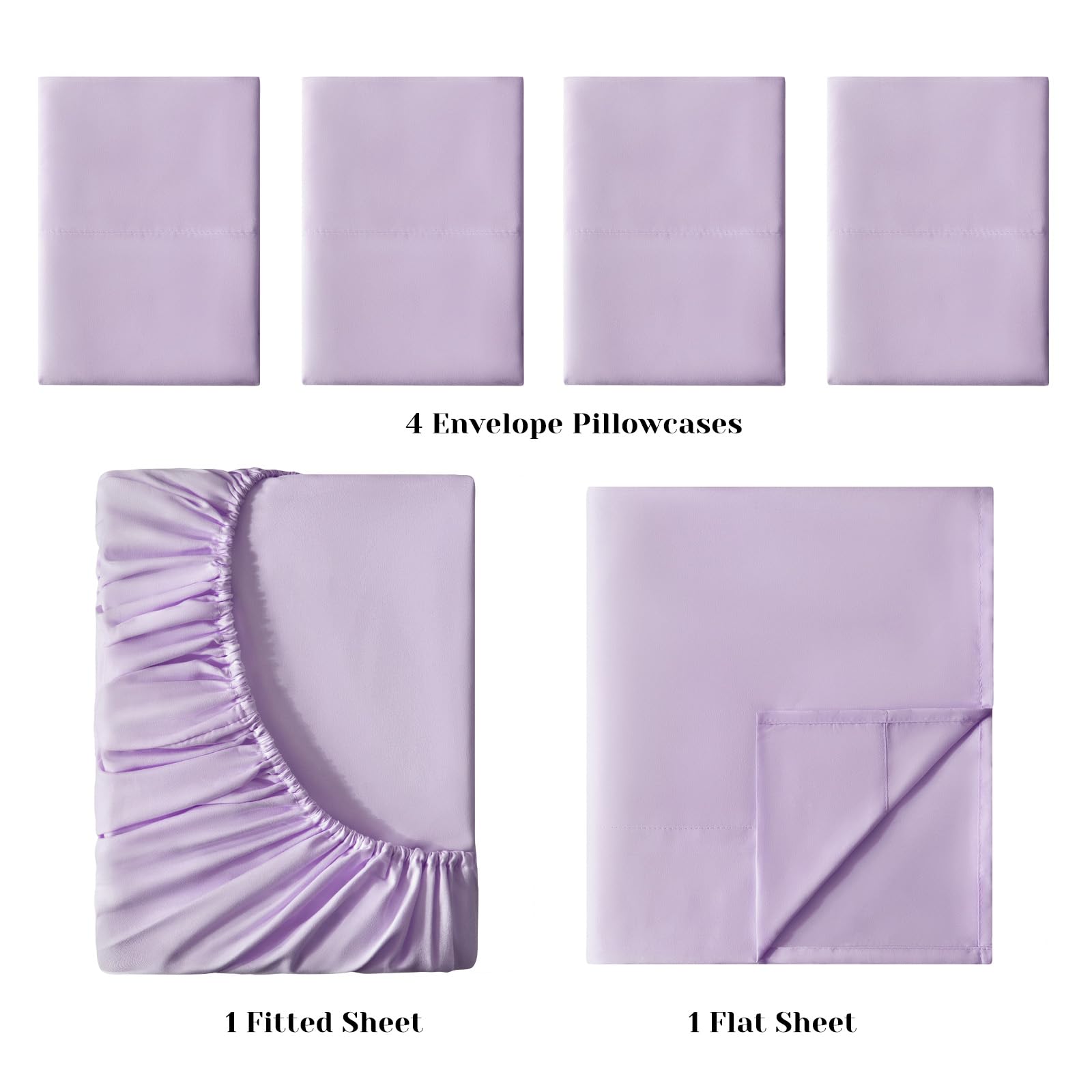 BYSURE 6-Piece Queen Size Bed Sheet Set in Lavender - 1800 Thread Count Luxury Microfiber Sheets with Deep Pockets, Wrinkle & Fade Resistant - Ultra Soft Hotel Quality Bedding for Master Bedroom, Guest Room & Vacation Homes