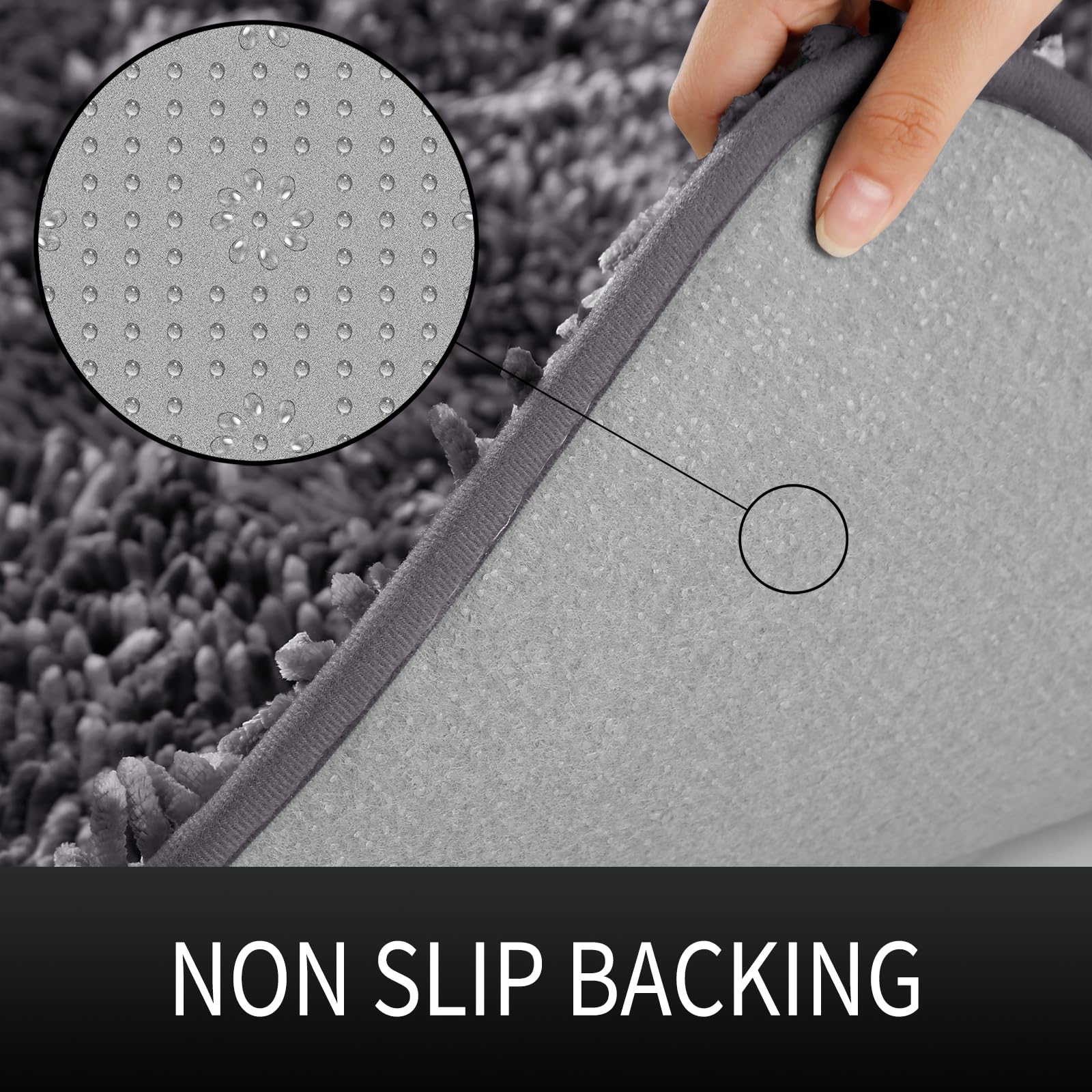 Yimobra Soft Shaggy Bath Mat 36x24 Inches - Ultra Absorbent Non-Slip Bathroom Rug, Quick Dry Machine Washable Microfiber Shower Mat for Floor & Tub - Dark Grey - Perfect for Spa-Like Bathroom Comfort