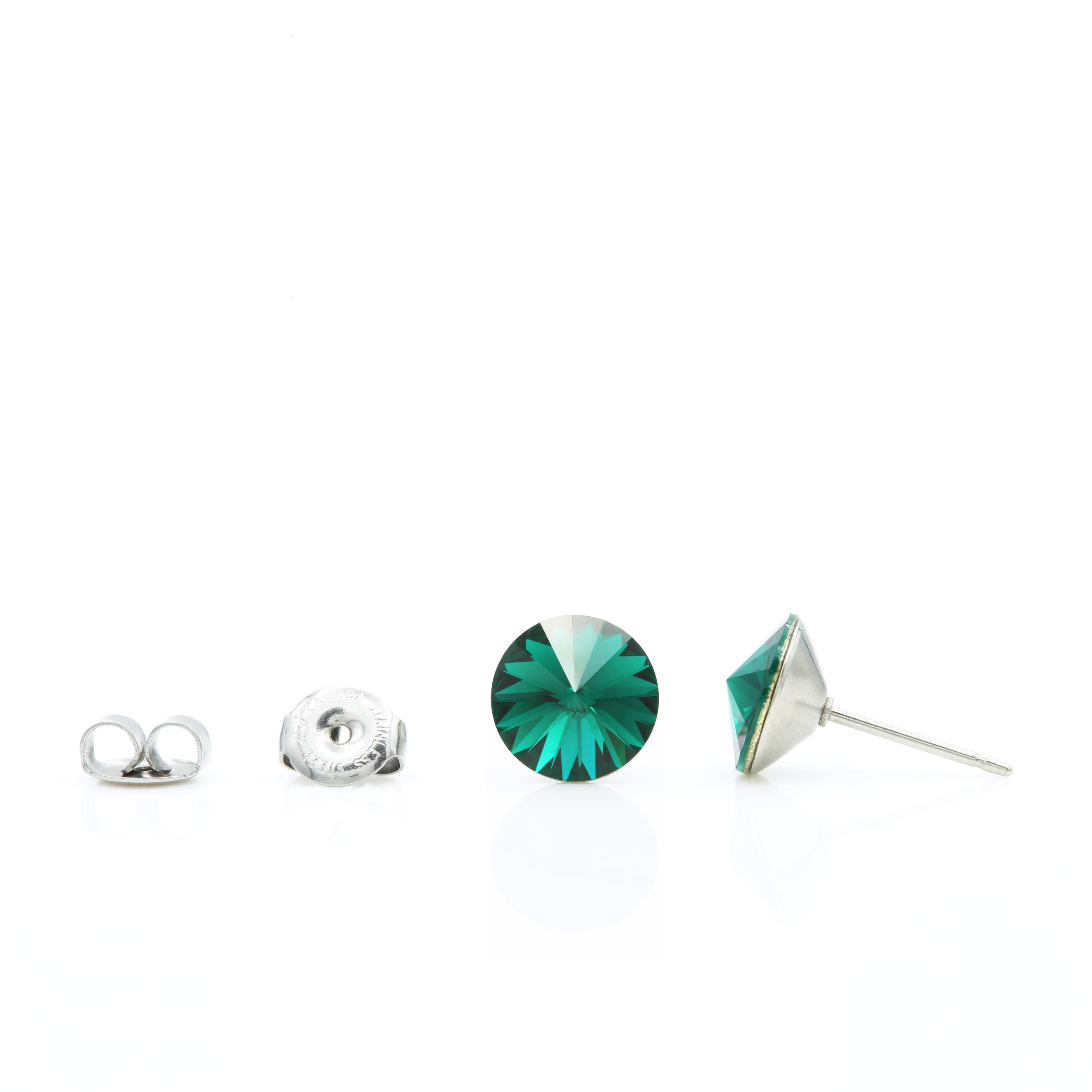8mm Round Emerald Green Rivoli Crystal Stud Earrings – Hypoallergenic Sparkling Jewelry Gift for Women | Perfect for Parties, Weddings & Everyday Elegance