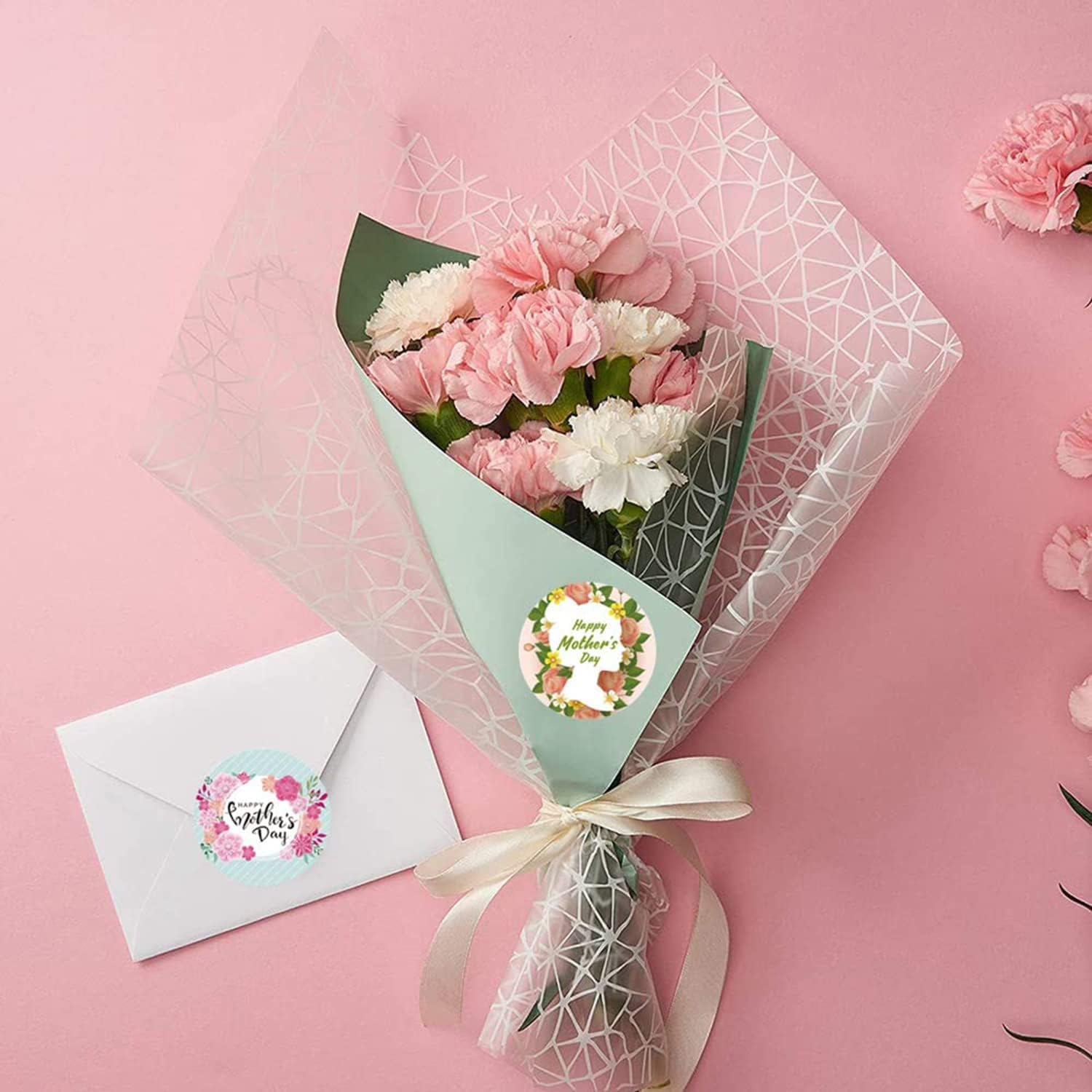 500 PCS Happy Mother's Day Stickers - Self-Adhesive Floral Labels for Party Favors, DIY Cards & Gift Wrapping (1.5 Inch) - Perfect for Mother's Day Decorations, Scrapbooking & Craft Projects
