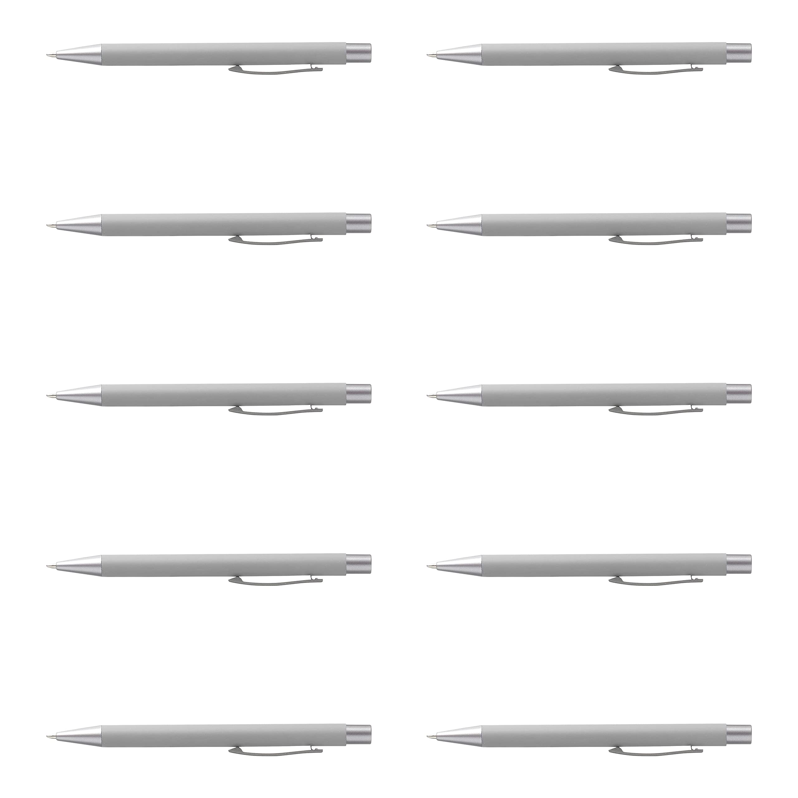 10 Pack Cordova Rubber Coated Metal Pens - Smooth Writing Push Action Ballpoint Pens with Black Ink (Grey) - Perfect for Office, School, Note Taking & Everyday Use