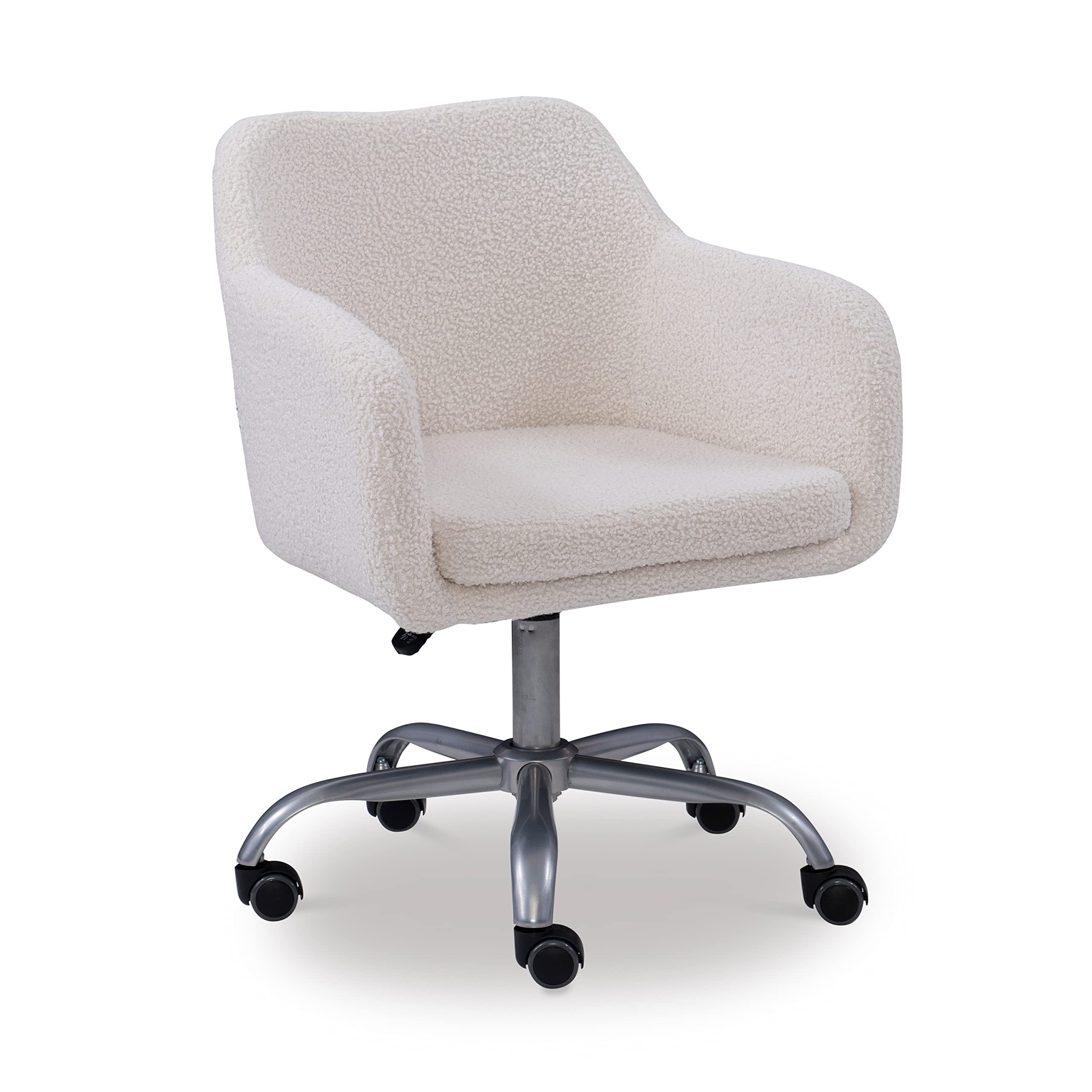Linon Brooklyn Sherpa Office Chair - Ivory Plush Comfort Ergonomic Desk Chair for Home & Office Workspace - Perfect for Remote Work, Gaming, and Study Sessions