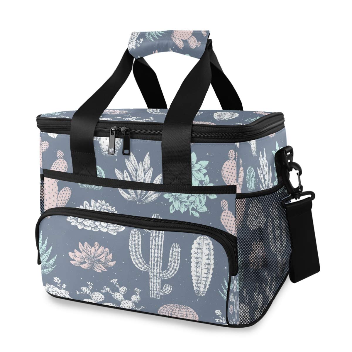 Blueangle Cactus Pattern Insulated Cooler Bag with Detachable Shoulder Strap, Reusable Thermal Lunch Box Handbag for Trip, Picnic, Sports, Beach, Camping, and Outdoor Adventures