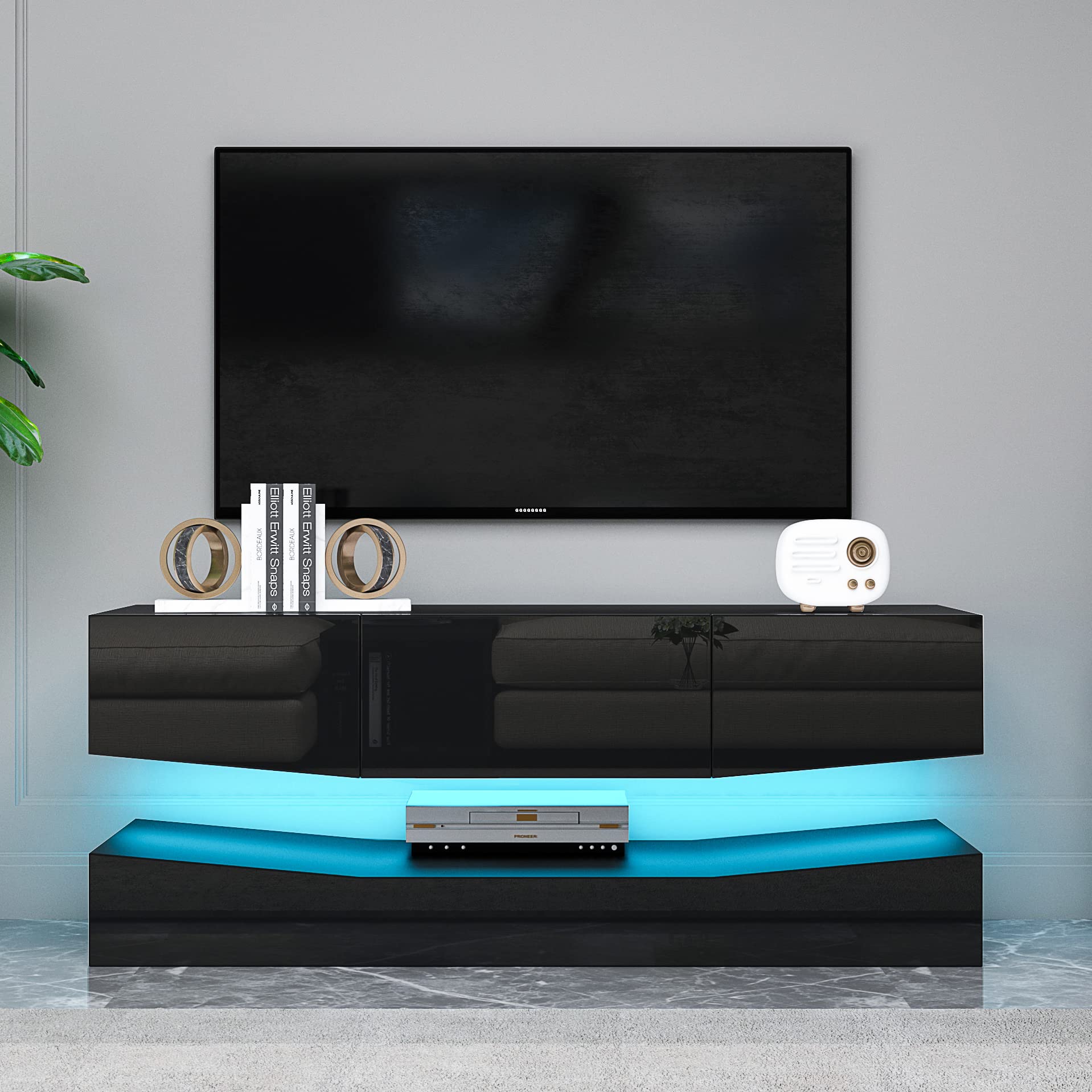 WERSMT Floating TV Stand with Storage & LED Lights - Wall Mounted Entertainment Center for 55 Inch TVs (47