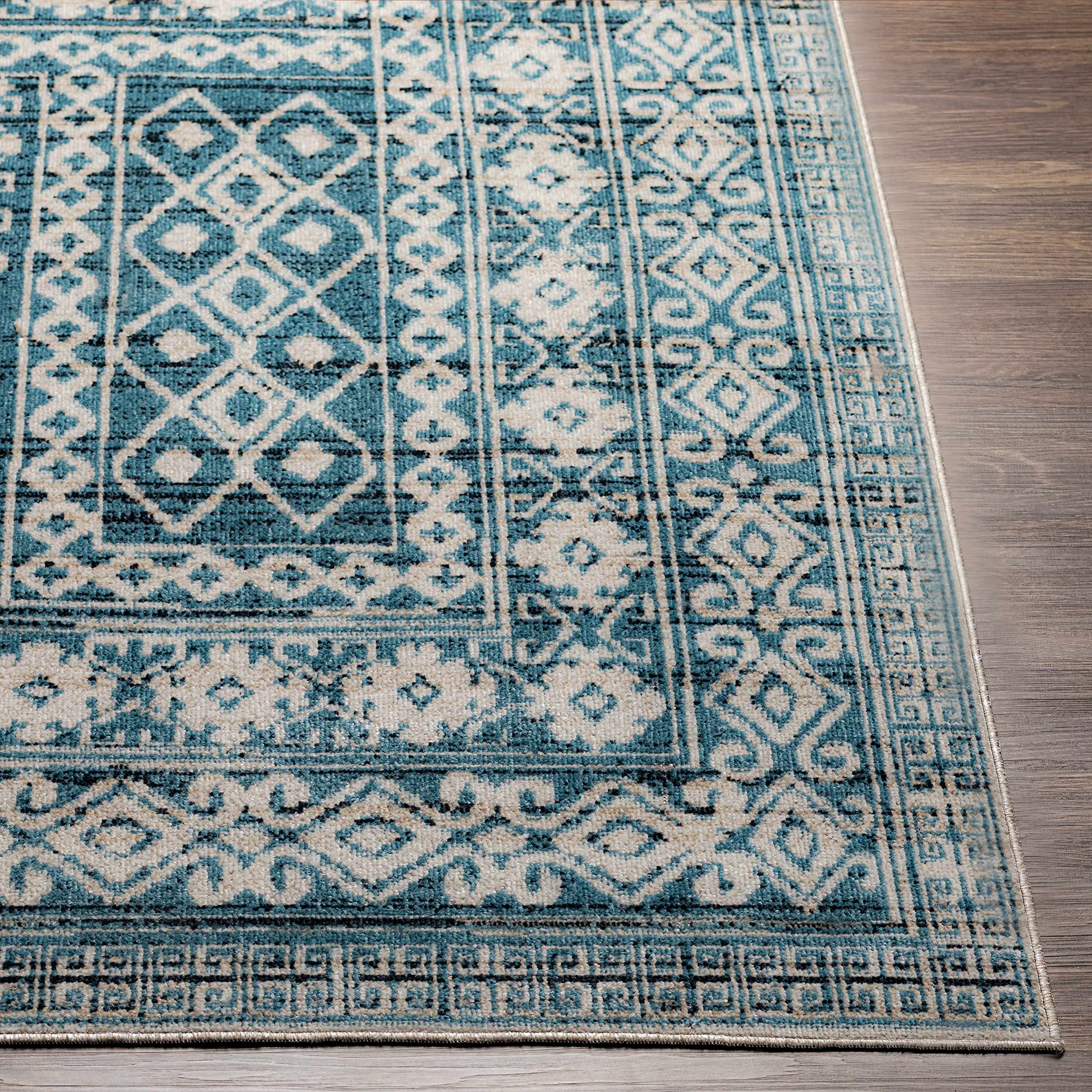 Machine Washable Hauteloom Gandy Area Rug for Living Room & Bedroom - Soft Beige & Blue 7'10
