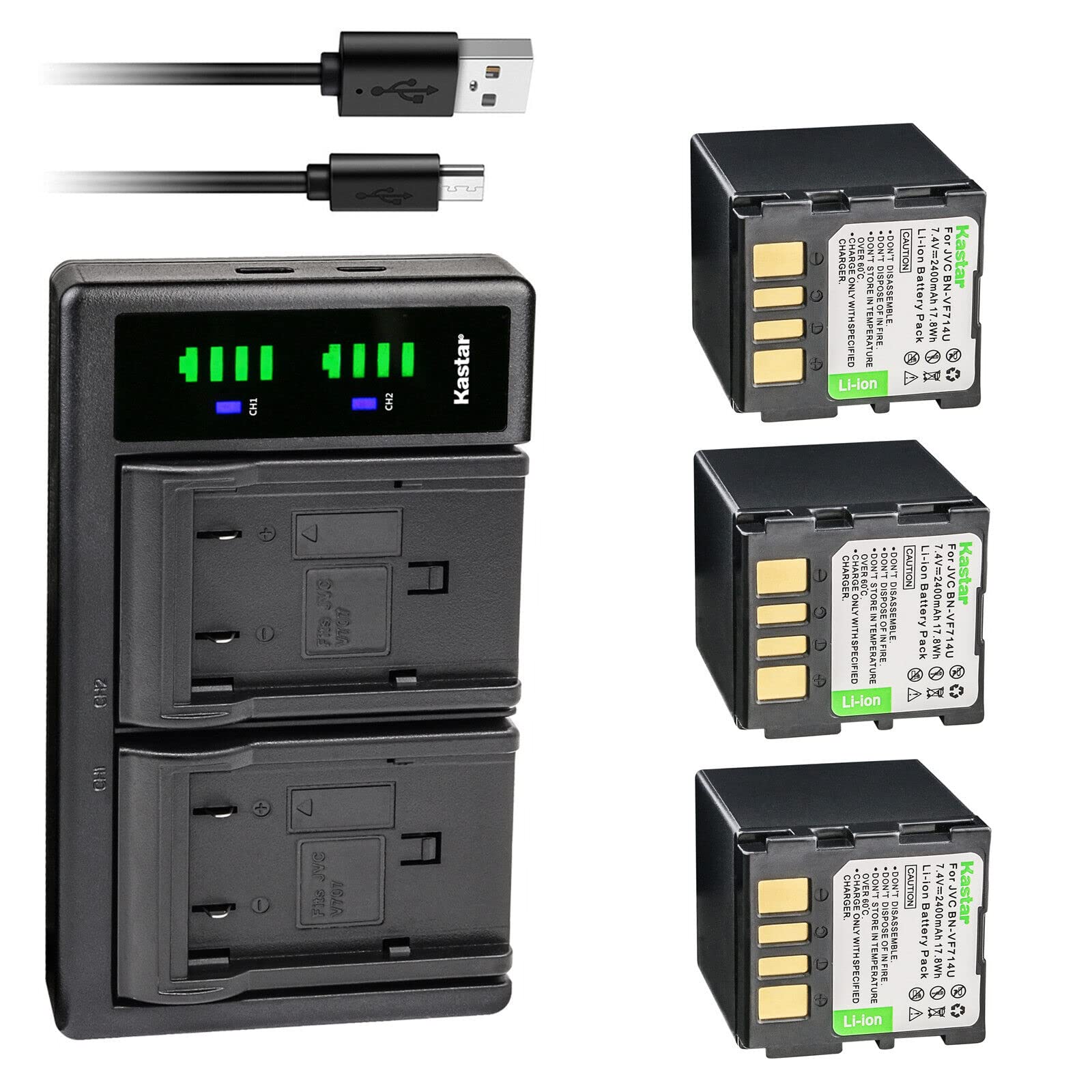 Kastar 3-Pack Replacement Battery & LTD2 USB Charger Compatible with JVC GR-DF470US/DF473/DF520/DF540 Series Camcorders - Perfect for Travel Vlogging, Home Videos & Outdoor Filming