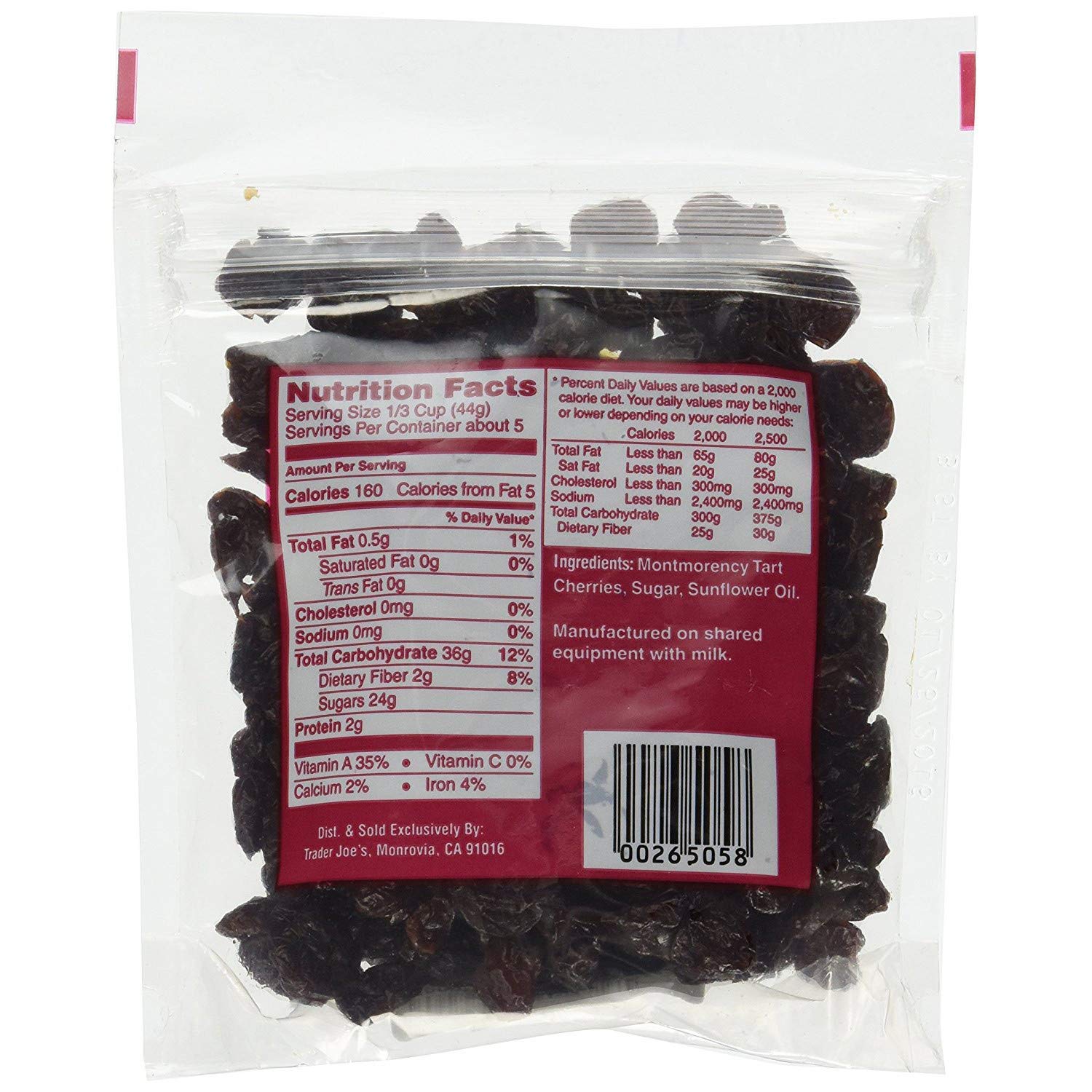 Organic Dried Montmorency Tart Cherries - Pack of 2 | Unsweetened, No Preservatives | Perfect for Baking, Snacking & Smoothies | Trader Joe's Premium Quality