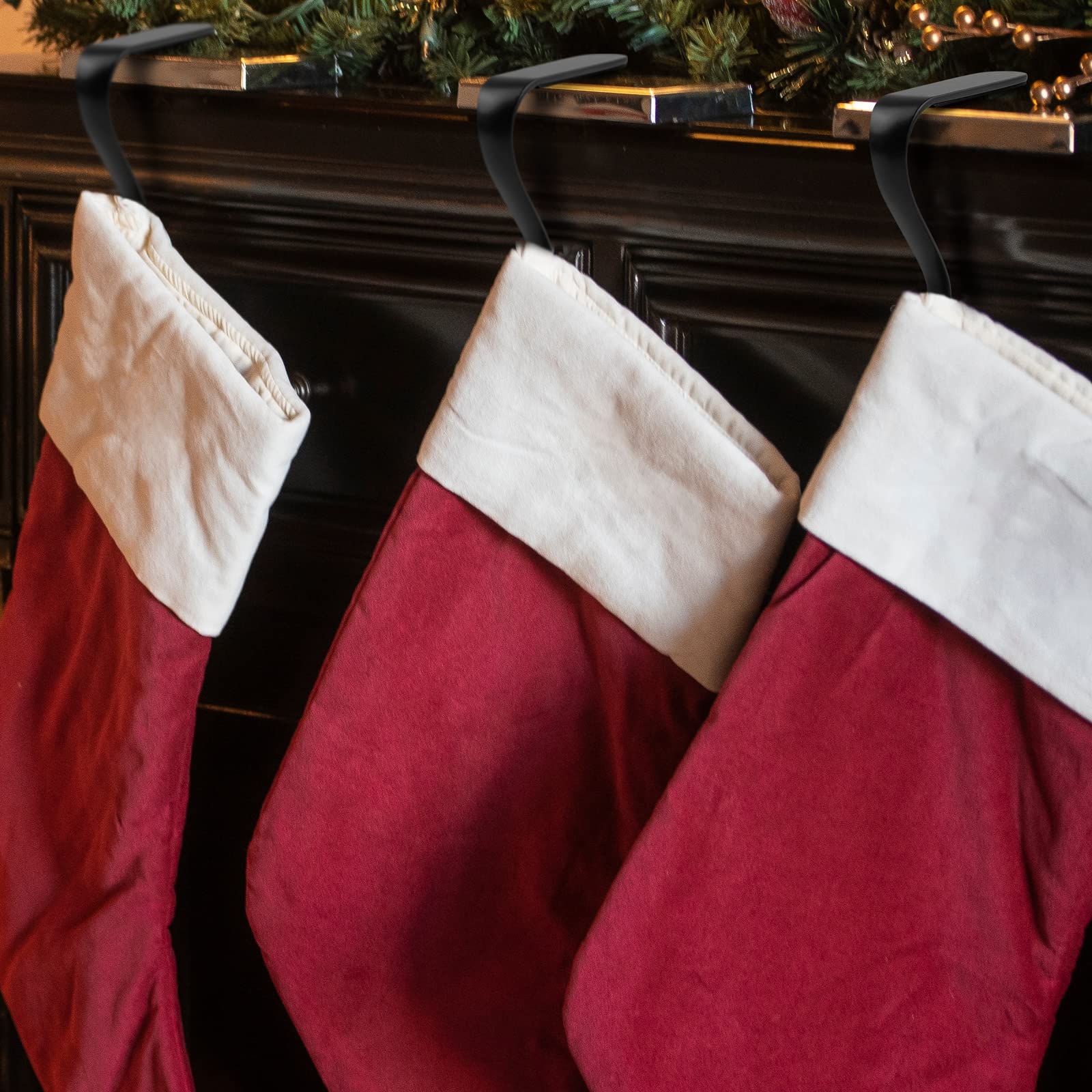 URATOT 4-Piece Black Metal Christmas Stocking Holders - Mantel Hangers & Clips for Holiday Decorations | Perfect for Christmas Party, Fireplace & Home Decor