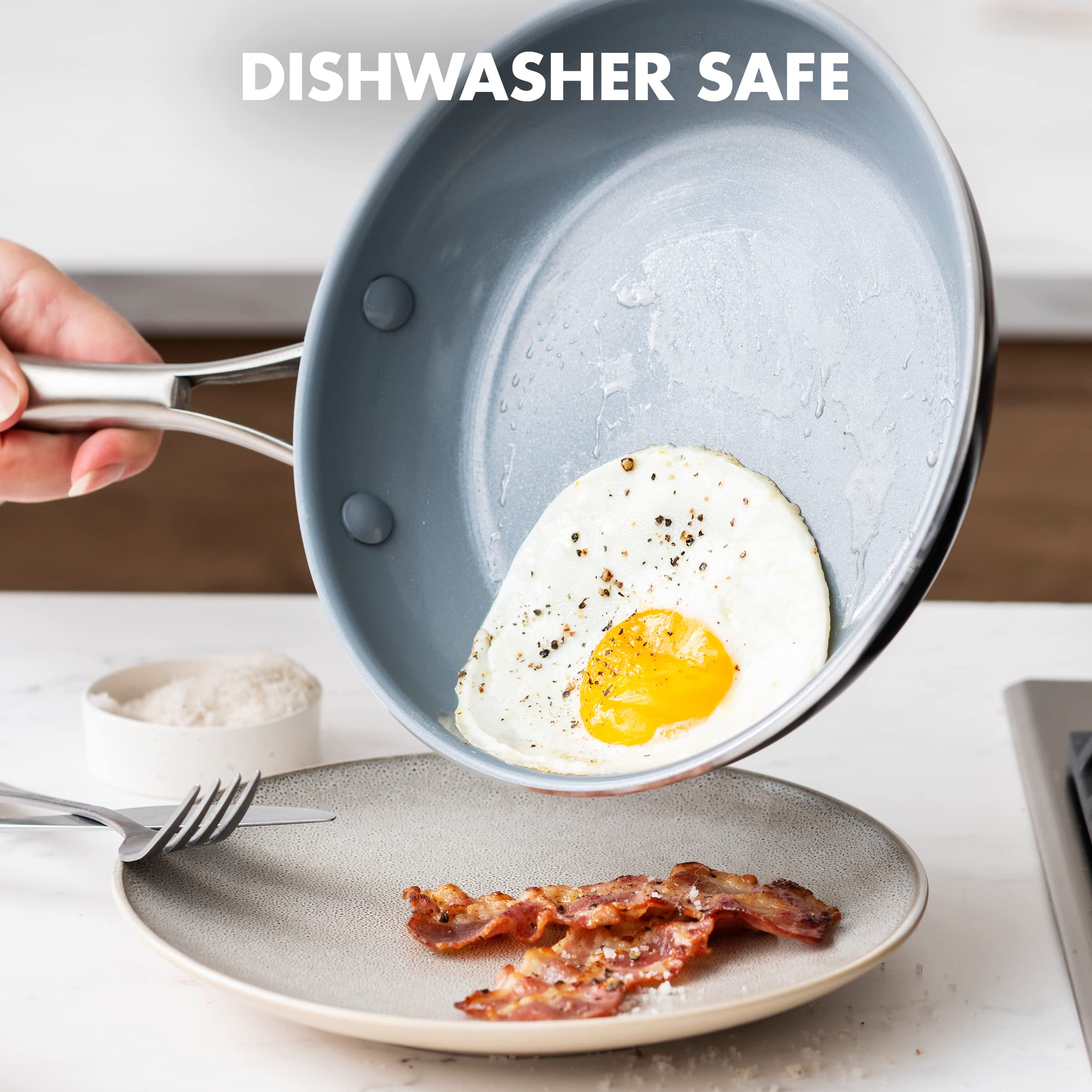 GreenPan Swift Healthy Ceramic Nonstick 10-Inch Frying Pan Skillet - PFAS-Free, Dishwasher & Oven Safe - Stainless Steel Handle - Perfect for Sauteing, Frying & Baking - Healthy Cooking Black Ceramic Cookware