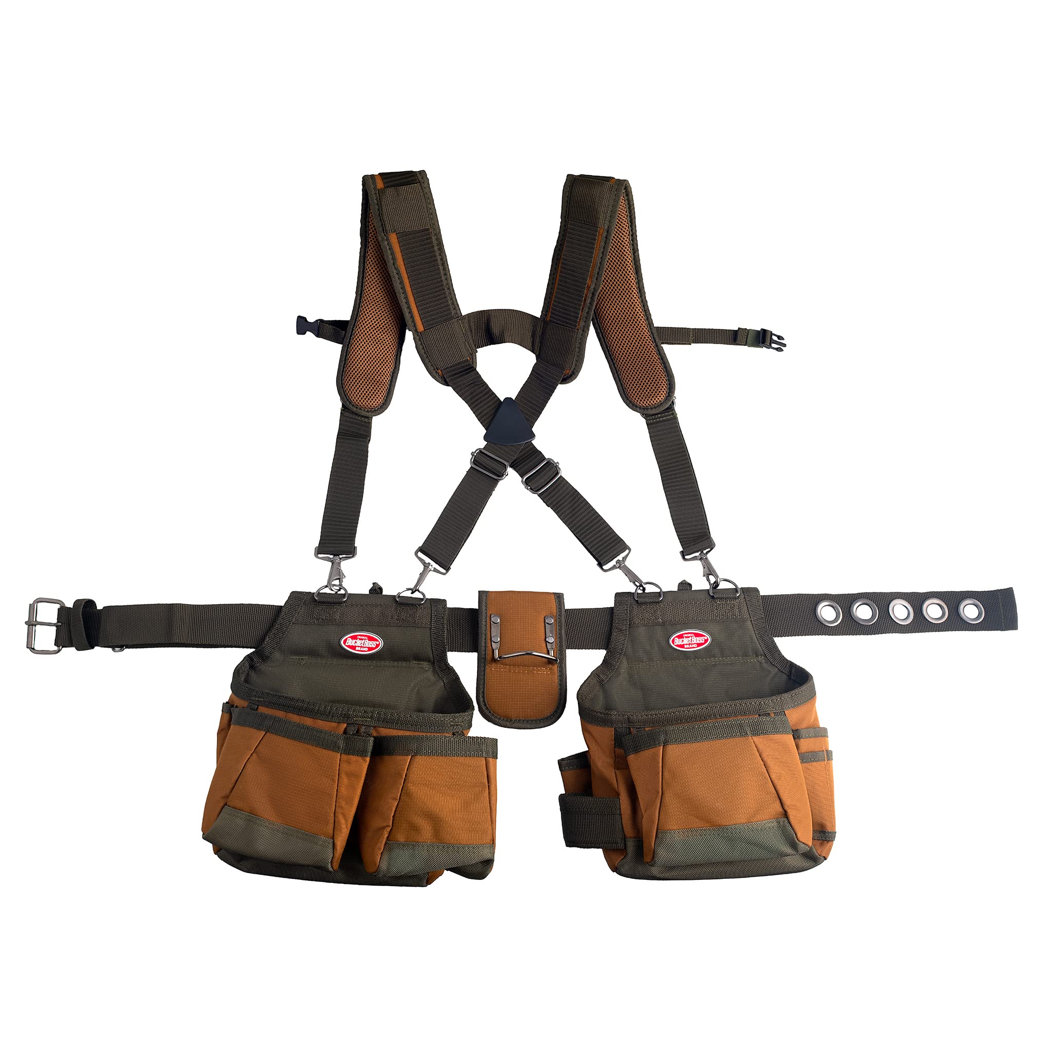 Bucket Boss AirLift Tool Belt with Suspenders - 52 Inch Brown Work Belt for Carpenters & SWANSON S0101 7 Inch Blue Speed Square - Durable Construction Tools for Woodworking, Roofing & DIY Projects