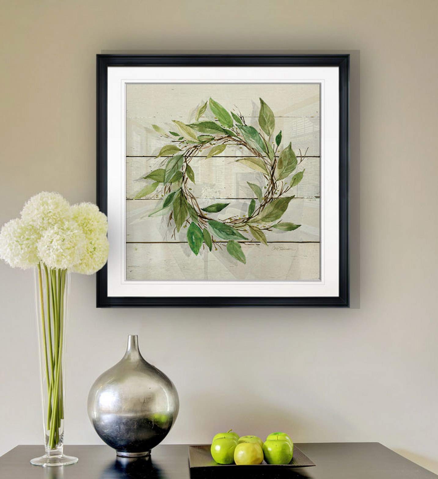 Carol Robinson Bay Leaf Wreath Painting - Framed Giclee Canvas Wall Art Print on Wood - Modern Home Decor for Living Room, Bedroom & Office