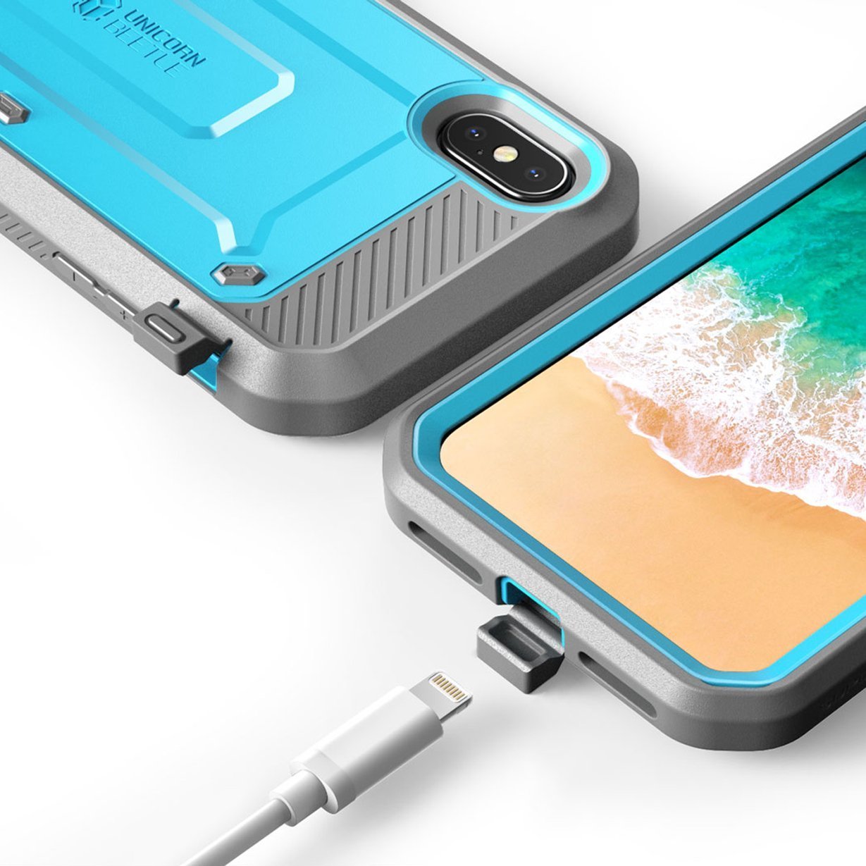 iPhone X / XS Unicorn Beetle Pro Rugged Holster Case - Heavy Duty Protection with Kickstand & Belt Clip - Perfect for Outdoor, Work & Extreme Sports (Blue)