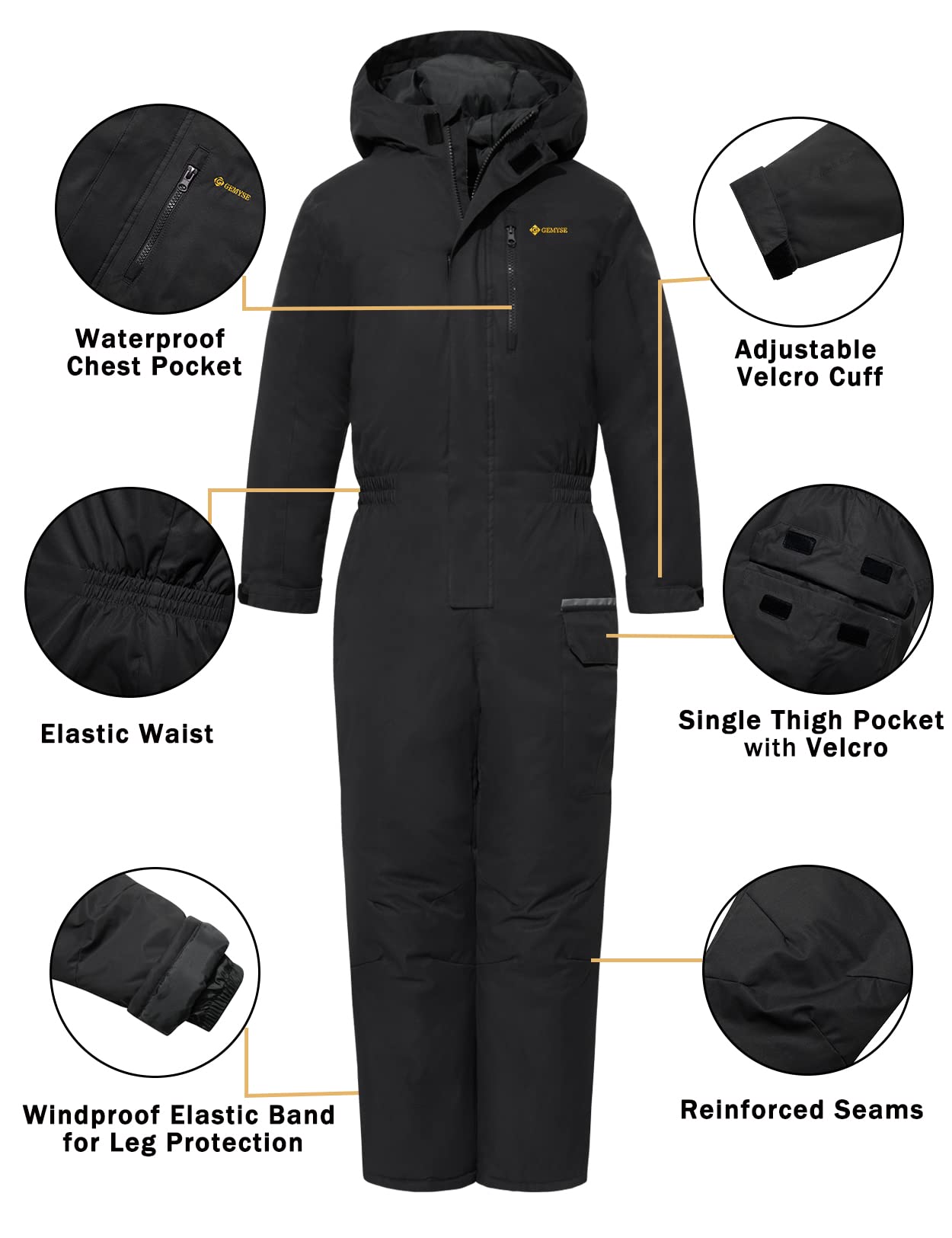 GEMYSE Kids One-Piece Ski Suit - Waterproof Winter Snowsuit for Boys & Girls - Warm Snowboarding Jumpsuit for Outdoor Activities - Perfect for Skiing, Snow Play & Cold Weather Adventures