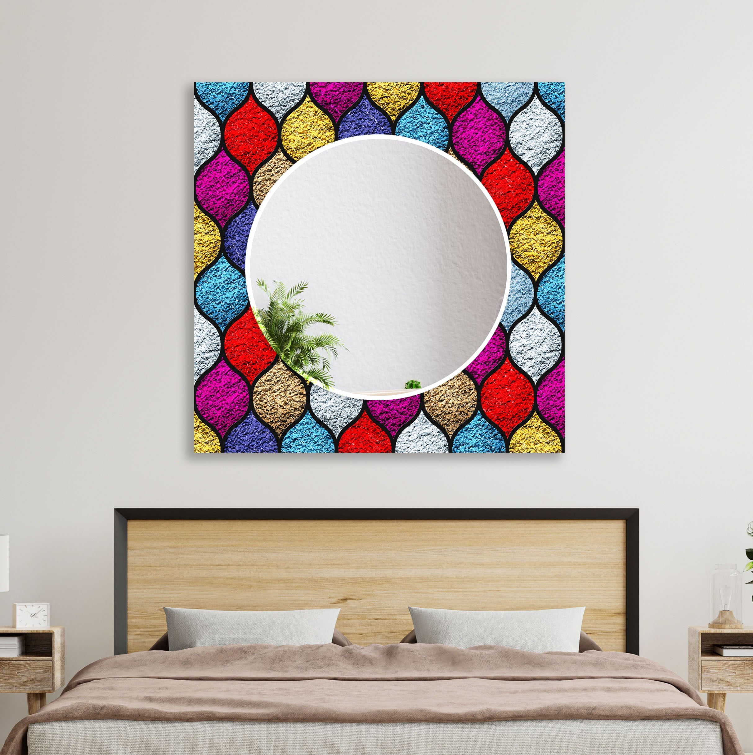 Vibrant Stained Glass Wall Mirrors - Handcrafted Decorative Mirror for Living Room, Bedroom & Entryway - Boho Home Decor & Feng Shui Accent Piece