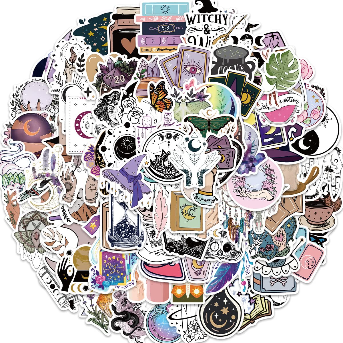 200Pcs Magic Witchy Stickers - Waterproof Gothic Stickers for Laptop, Water Bottle, Skateboard, Guitar, Helmet - Perfect for Halloween Decor, Witch Apothecary Aesthetic & Gothic Room Decor