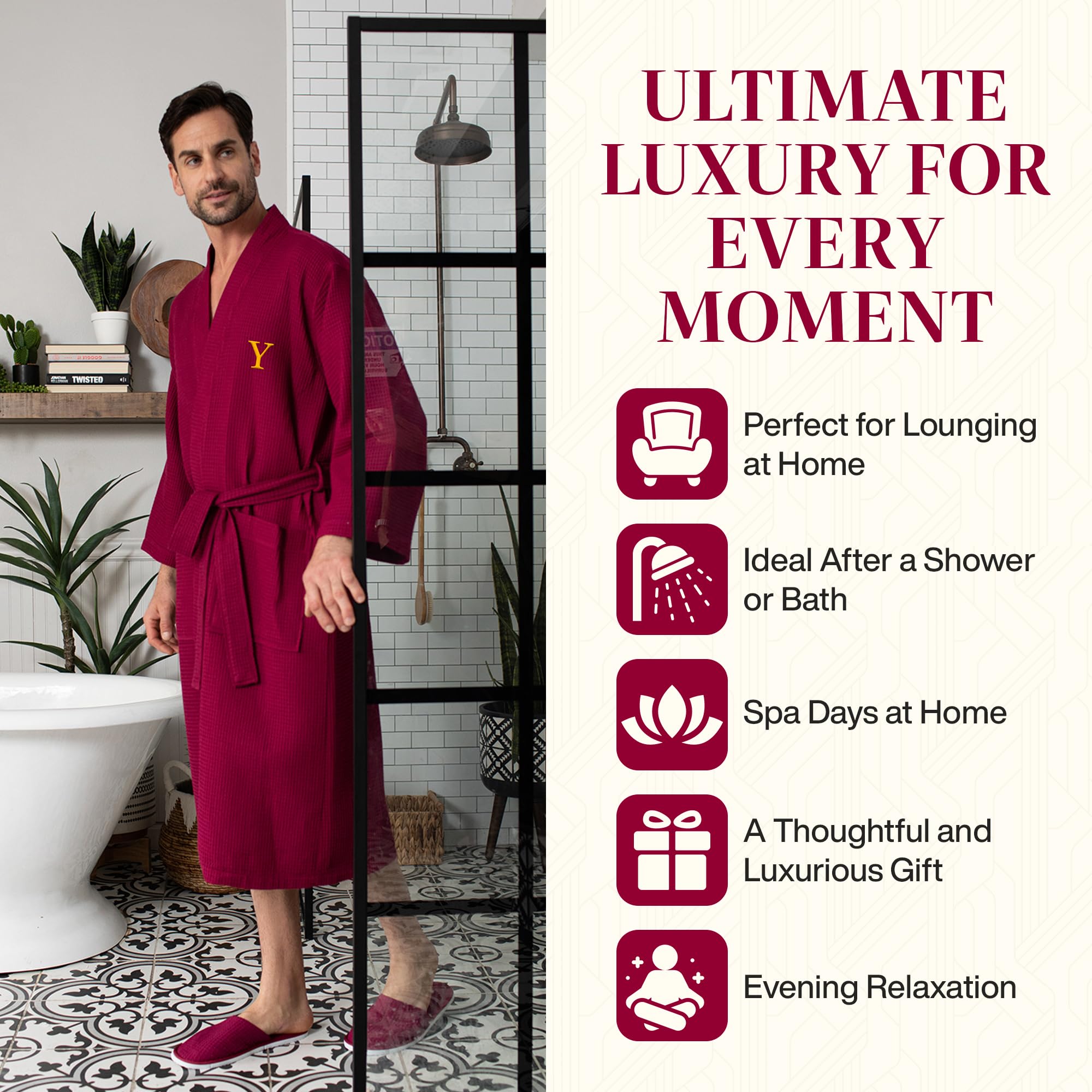 Luxury Soft Waffle Cotton Bath Robe for Men - Breathable SPA Robe with Pockets - Perfect for Home, Spa, and Relaxation After Shower or Pool