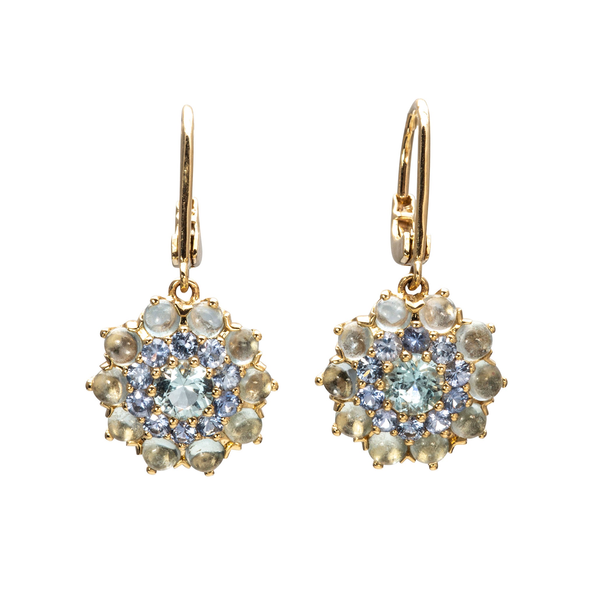 14K Yellow Gold Aquamarine & Sapphire Drop Earrings for Women - Elegant Dangling Jewelry for Weddings, Parties & Special Occasions