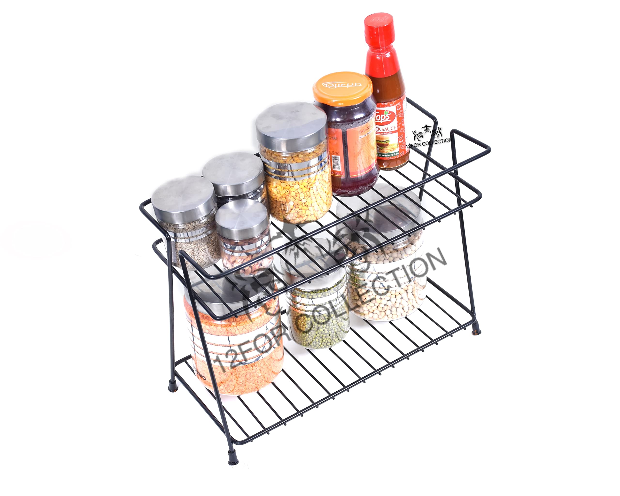 CR18 COLLECTION Black 2-Tier Kitchen Rack Organizer - Space Saving Trolley Basket for Utensils, Dishes & Plates - Perfect for Small Kitchens, Pantries & Dining Areas