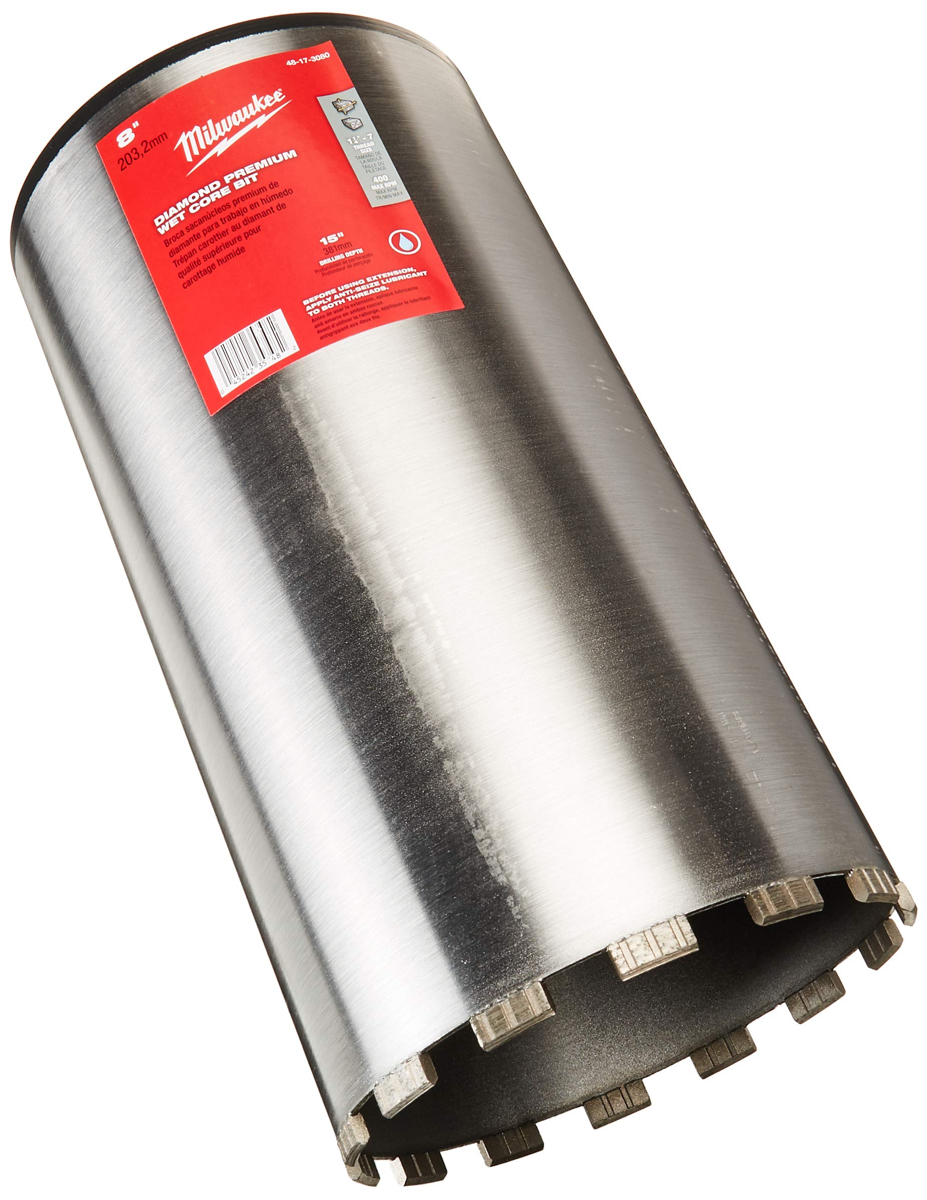 Milwaukee 48-17-3080 8-Inch Diamond Premium Wet Core Bit for Concrete Drilling - Perfect for Construction, Masonry, and Plumbing Projects