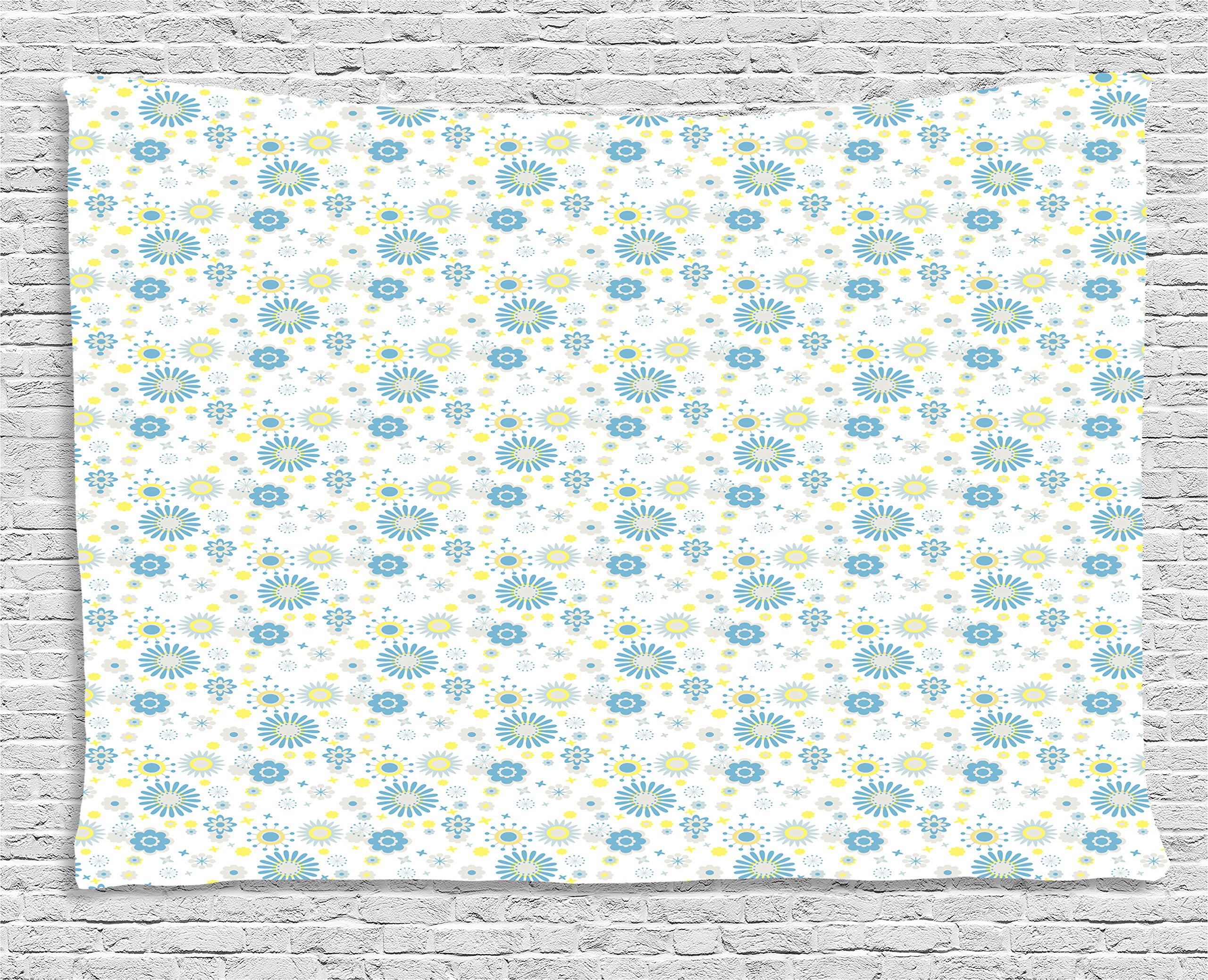 Ambesonne Yellow and Blue Floral Tapestry - Spring Nature Inspired Wall Hanging Decor for Bedroom, Living Room, Dorm (60