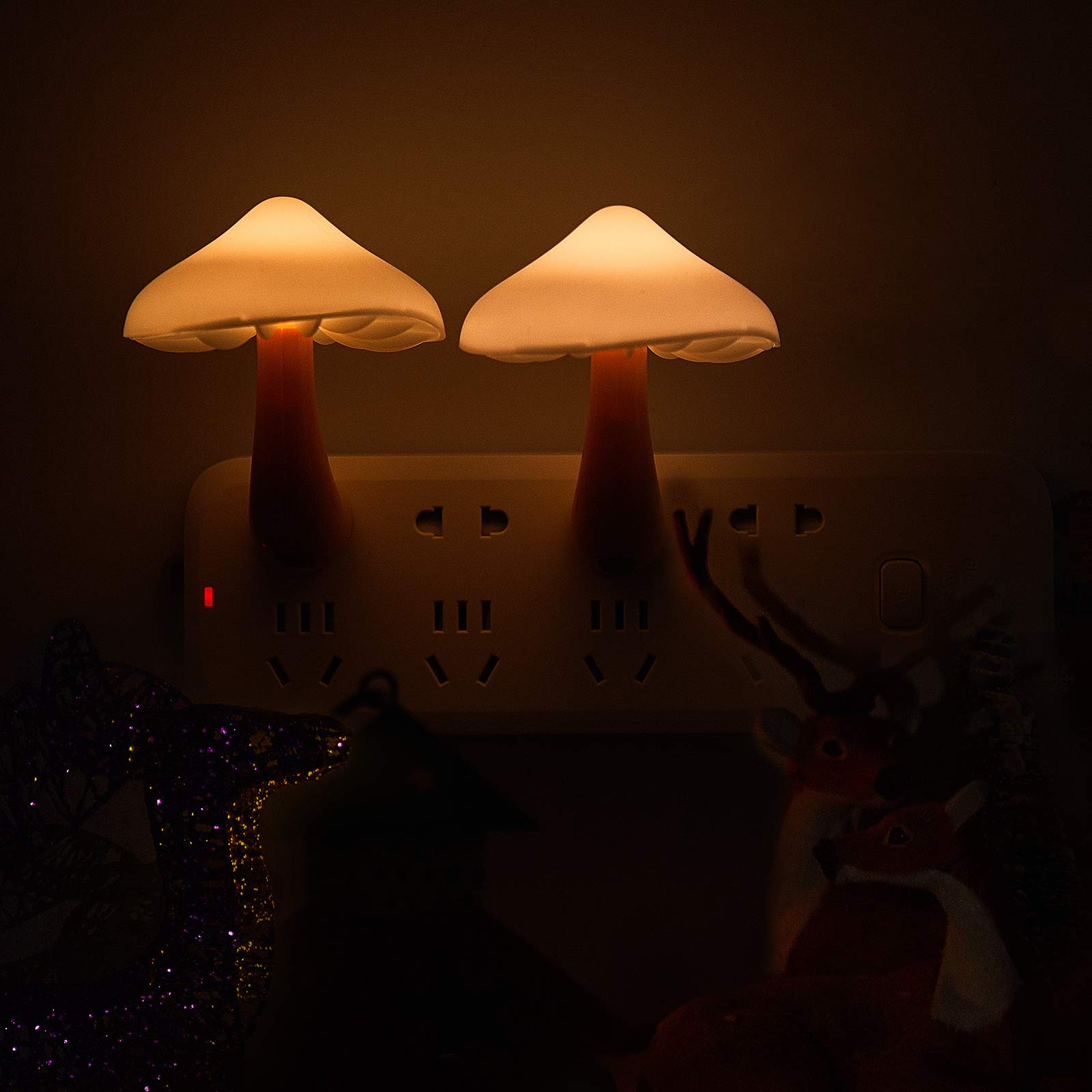 Mudder 2 Pack LED Mushroom Night Light Plug in Wall Lamp with Auto Sensor - Cute Mini Mushroom Nightlight for Kids Room, Nursery Decor, Bedroom, Bathroom - Perfect Gift for Adults & Children (Yellow with White Cover) - Creates Cozy Ambiance for Nighttime Feedings, Bedtime Stories & Safe Navigation