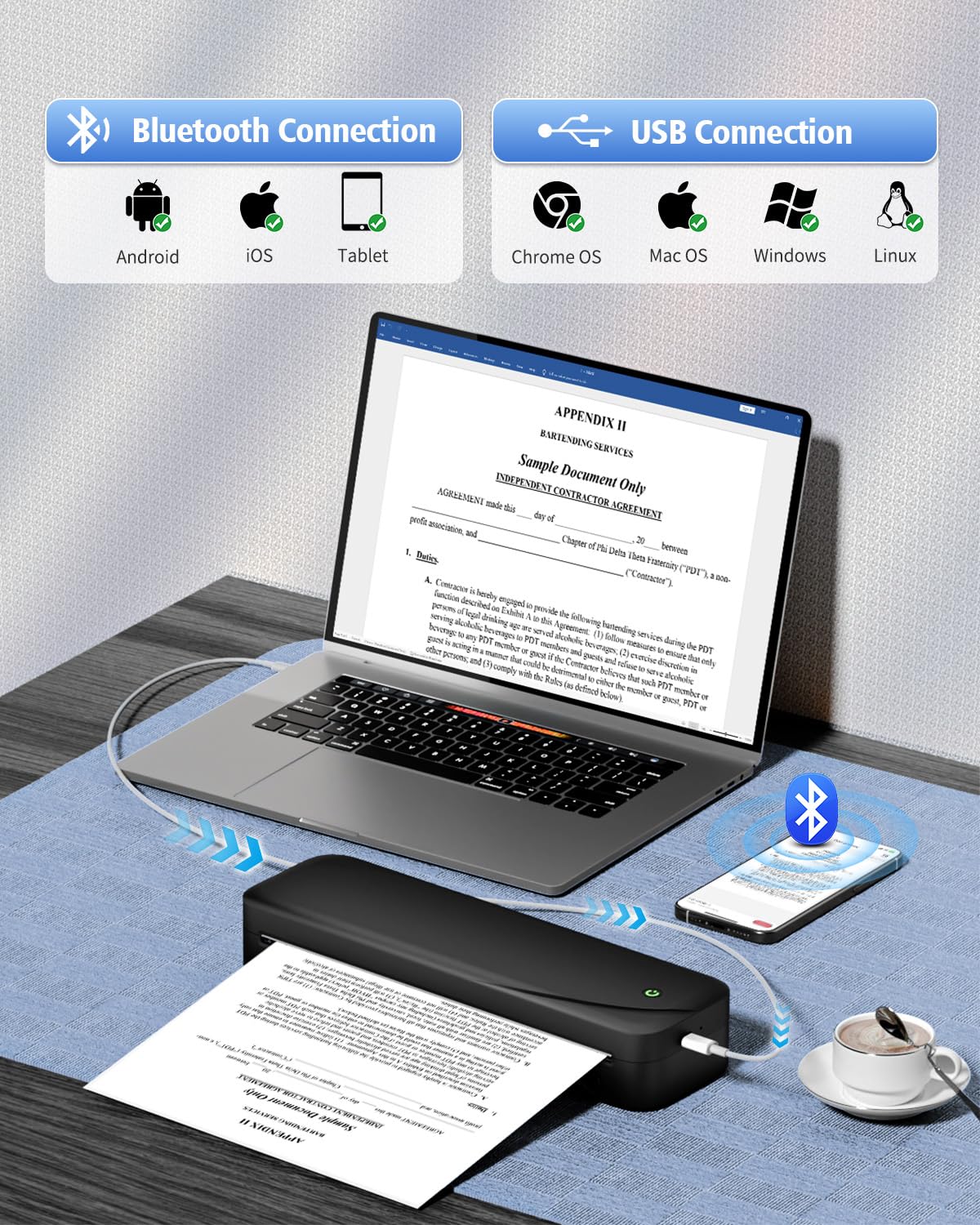 Memoqueen M833 Portable Wireless Thermal Printer - Bluetooth Inkless Printer for Travel, Office & Home, Compatible with 8.5''x11'' US Letter & A4 Paper, Works with Phone & Laptop - Perfect for Business Trips, School Projects & Home Office Printing