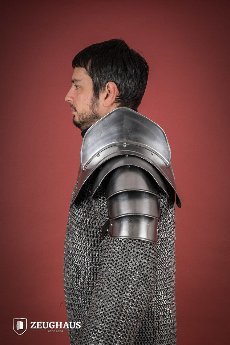 Polished Warrior Pauldrons with Bladebreakers - Medieval Armor Shoulder Guards for LARP, Cosplay & Renaissance Fairs