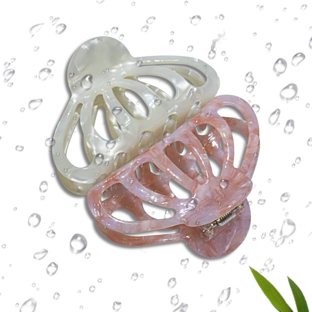 Non-Slip Tortoise Resin Hair Claw Clips for Women - Medium Size for Long Hair, Handmade Pearlescent Beige & Pink Hair Jaw Clips - Perfect for Work, Travel, and Everyday Styling