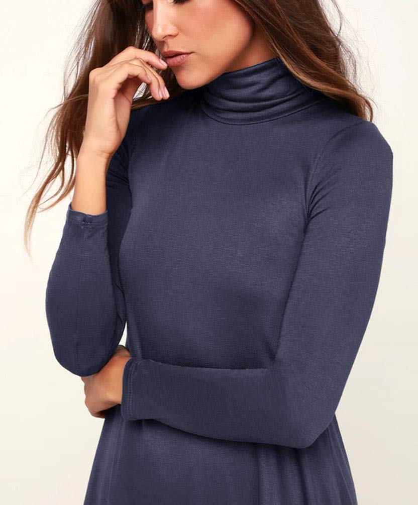 Women's Long Sleeve Turtleneck Casual Loose T-Shirt Dress - Comfortable Stretchy Knit Top for Fall Winter Layering, Work Office & Everyday Wear