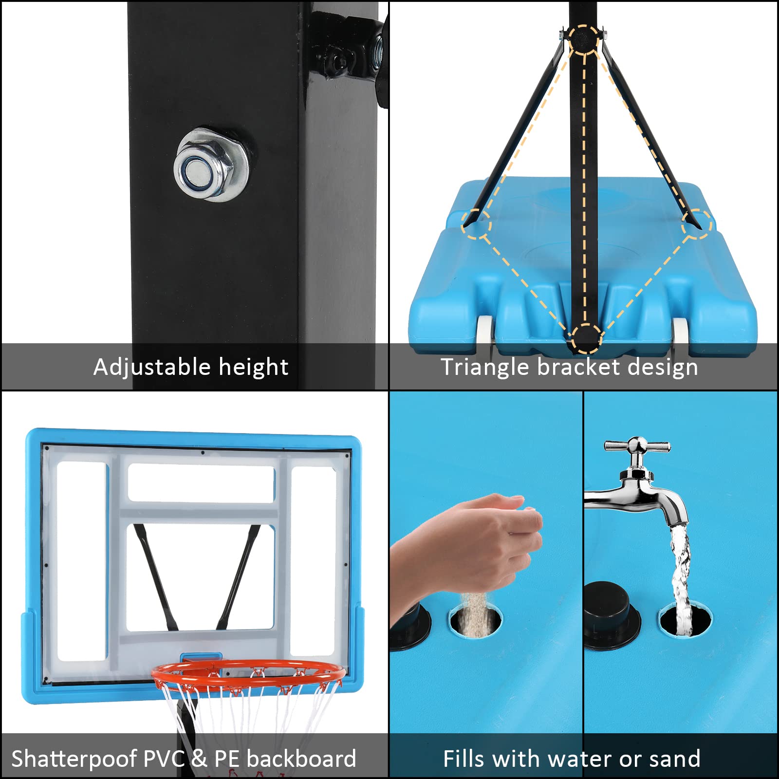 Portable Pool Basketball Hoop - Adjustable 45-53