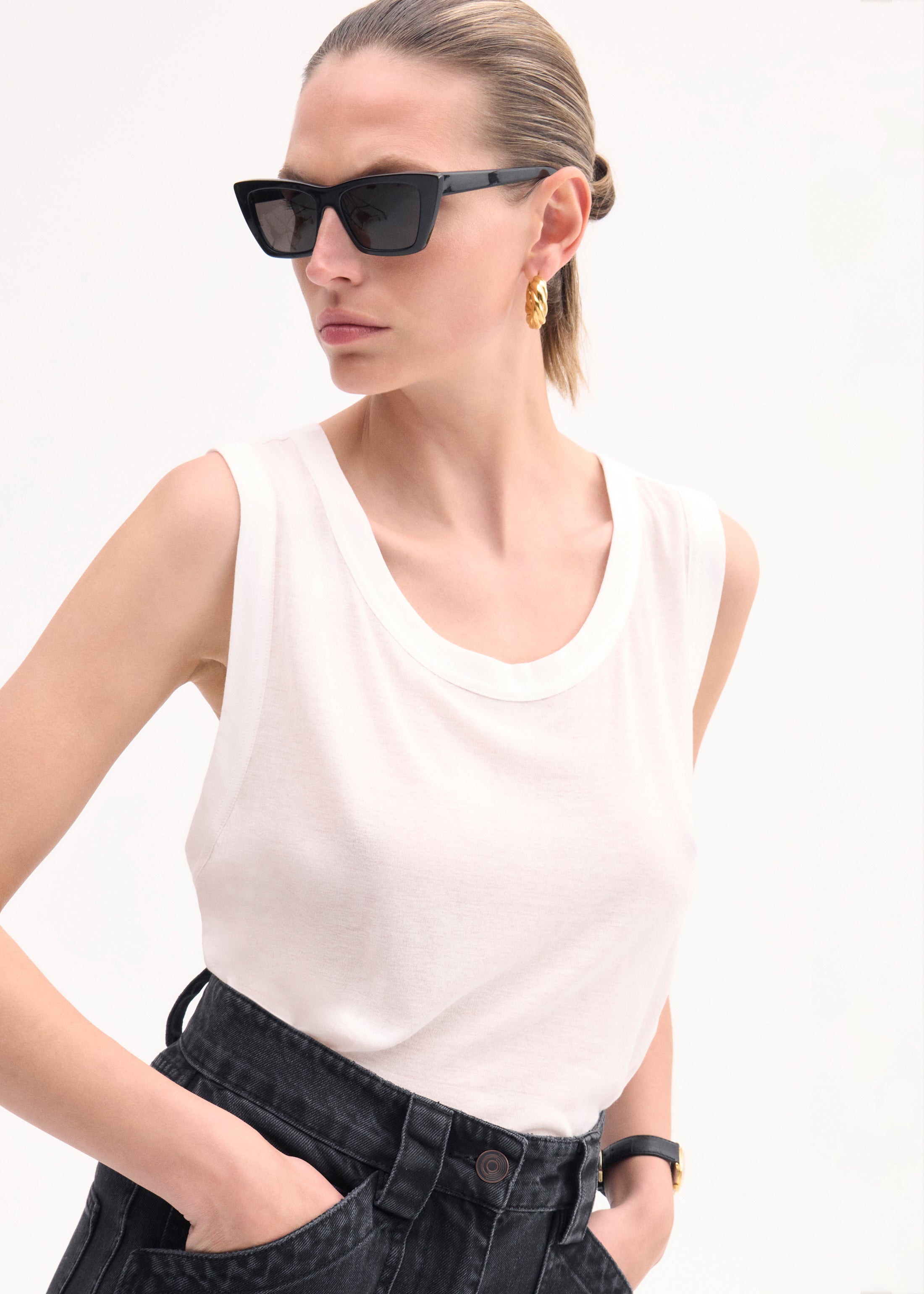 Slub Jersey Loose Tank Top - White | Comfortable & Breathable Women's Casual Wear for Summer & Layering