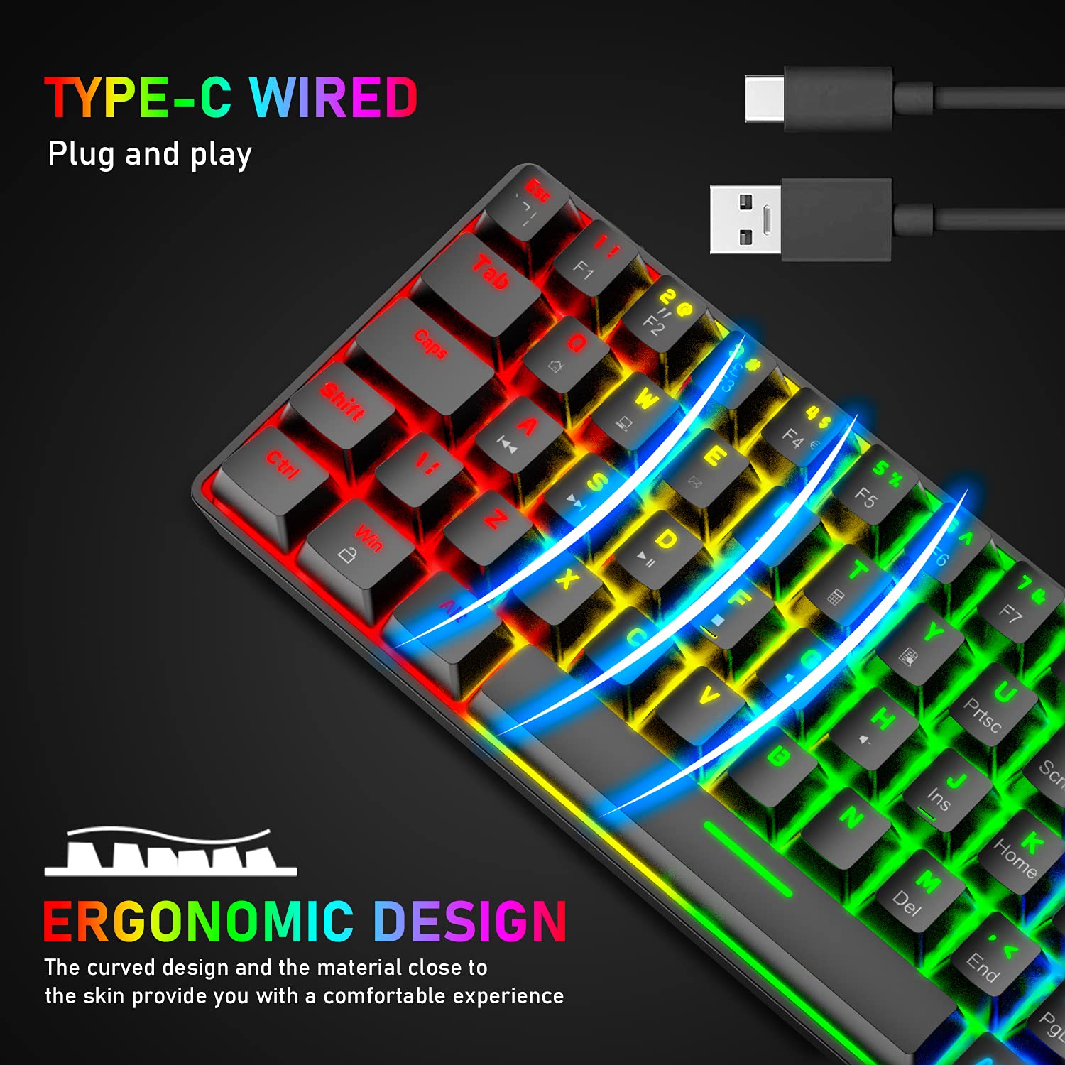 60% Wired Mechanical Gaming Keyboard & Mouse Combo - RGB Backlit for PC/Mac Gaming
