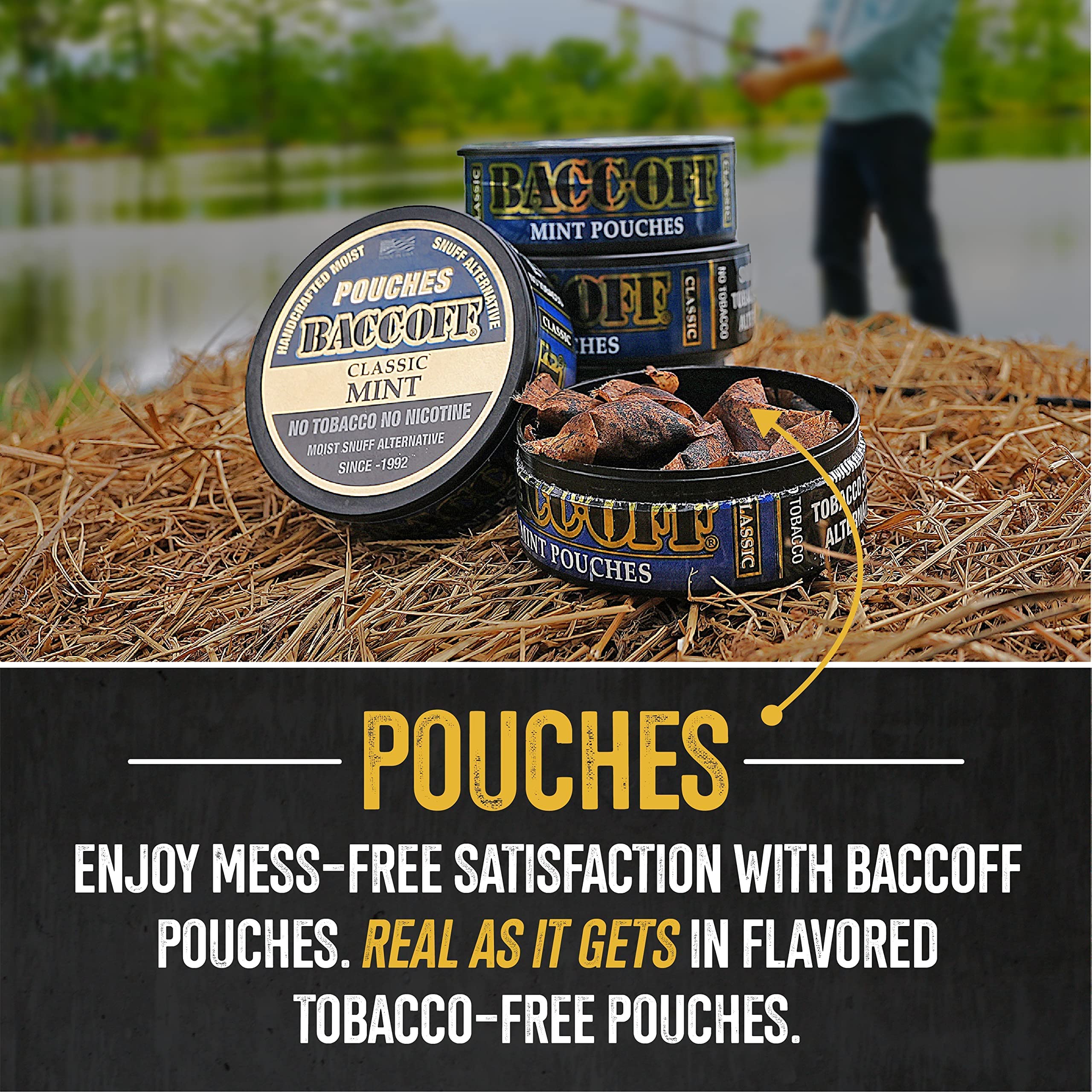 10 Cans BaccOff Classic Mint Pouches - Tobacco Free & Nicotine Free Snuff Alternative for Fresh Breath | Perfect for Work, Travel & Social Occasions
